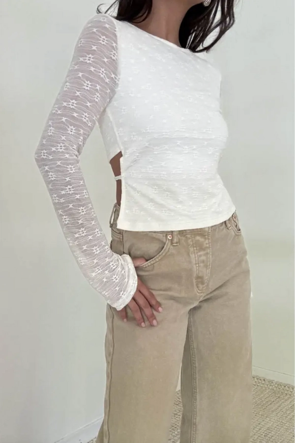 Tie Back Flared Sleeve Top AntiStatic Coating