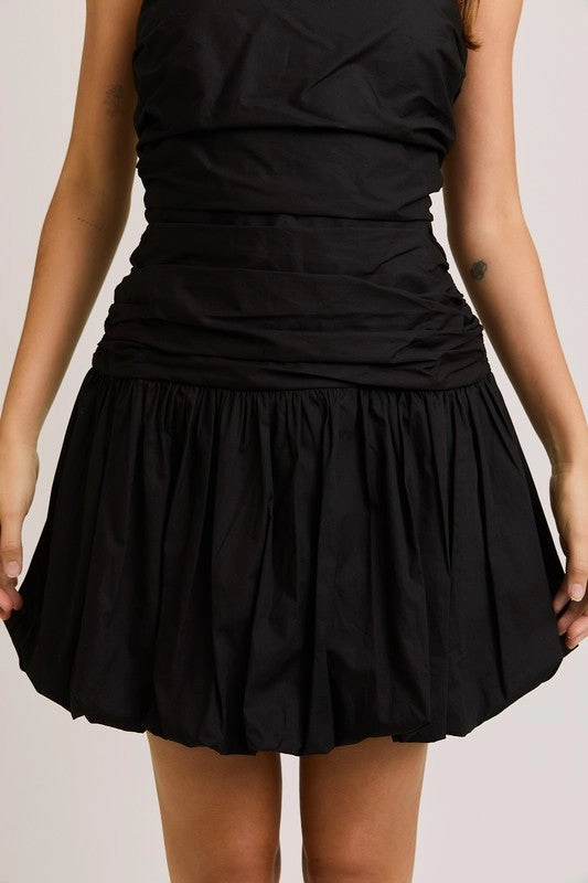 Tie Shoulder Bubble Hem Mini Dress - Black Semi Formal