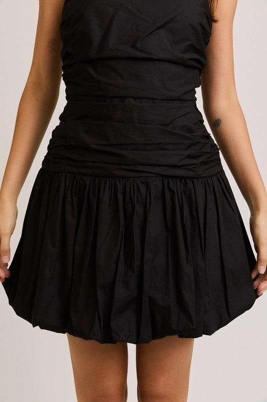 Tie Shoulder Bubble Hem Mini Dress - Black PuckerFree Surface