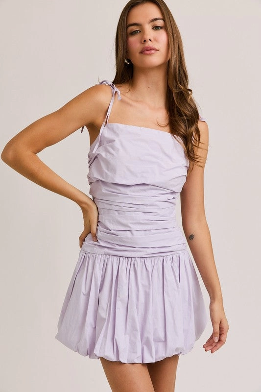Tie Shoulder Bubble Hem Mini Dress - Lavender ReinforcedArmholes