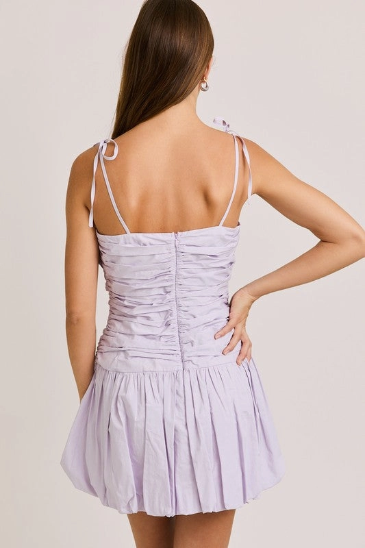 All-Season Wear NonRestrictive Fit Tie Shoulder Bubble Hem Mini Dress - Lavender