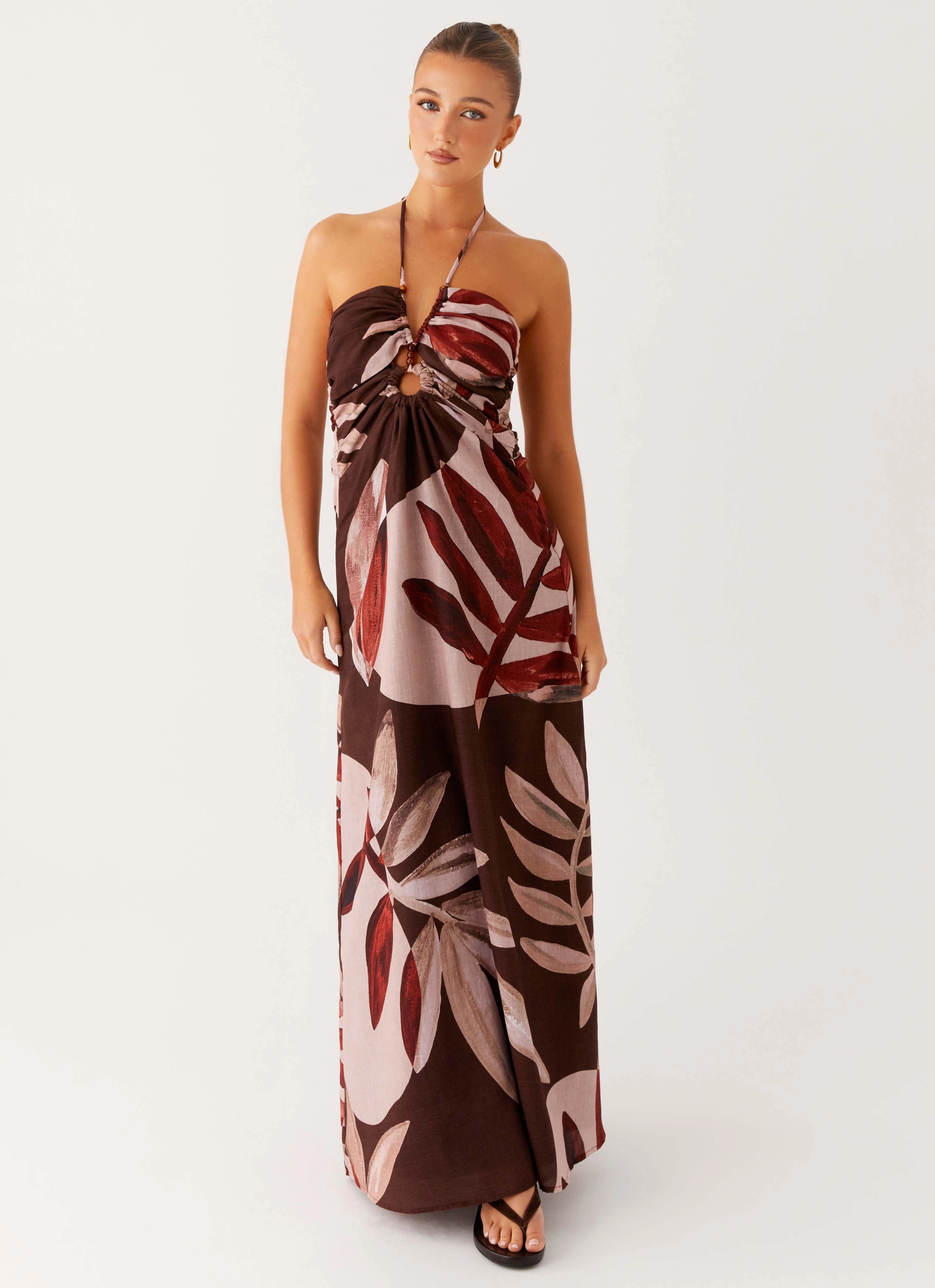 Soft Cut Contrast-Lining Ramona Linen Maxi Dress - Cinnamon Palm