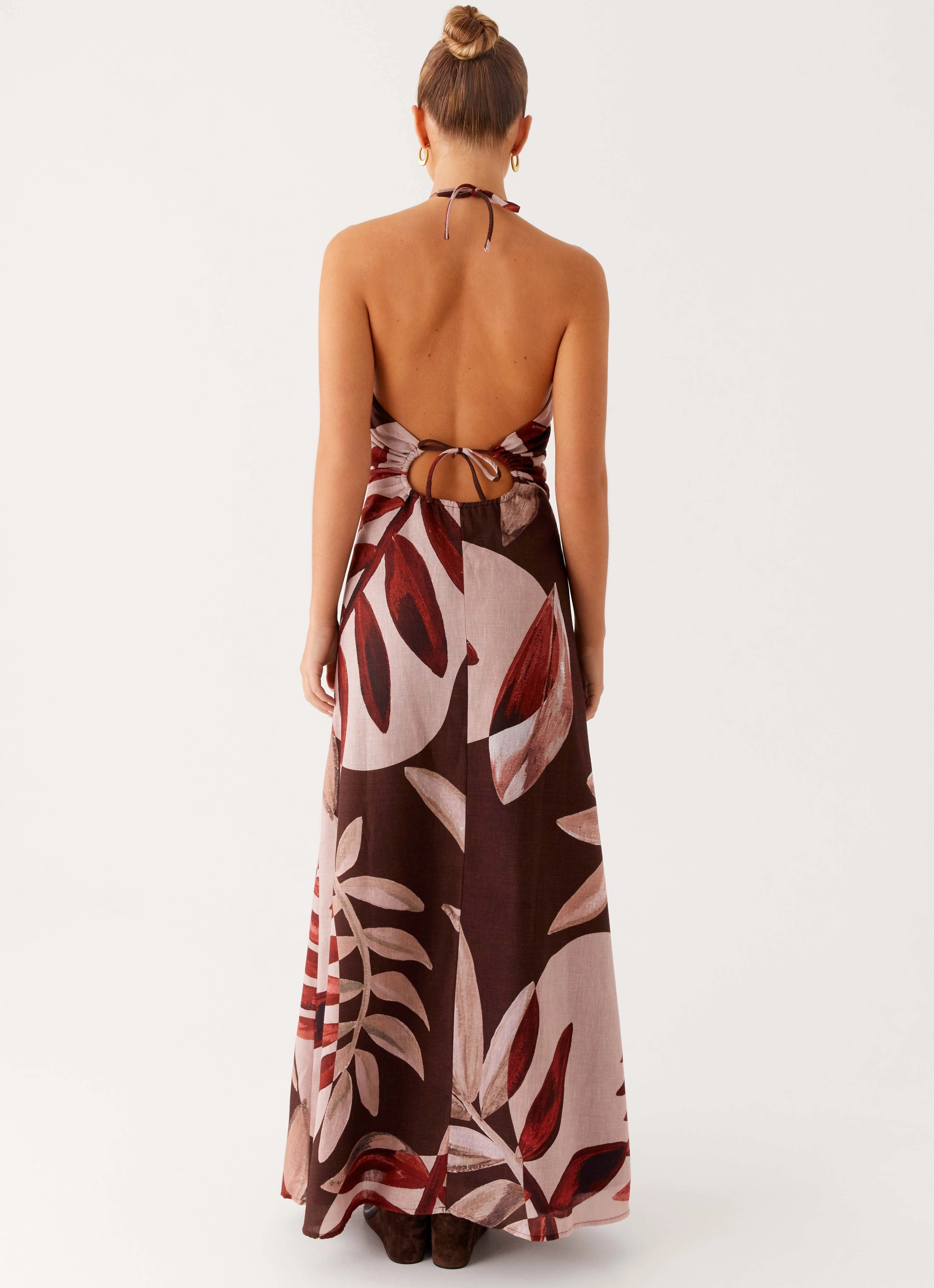 Ramona Linen Maxi Dress - Cinnamon Palm Smooth Motion Summer Staple