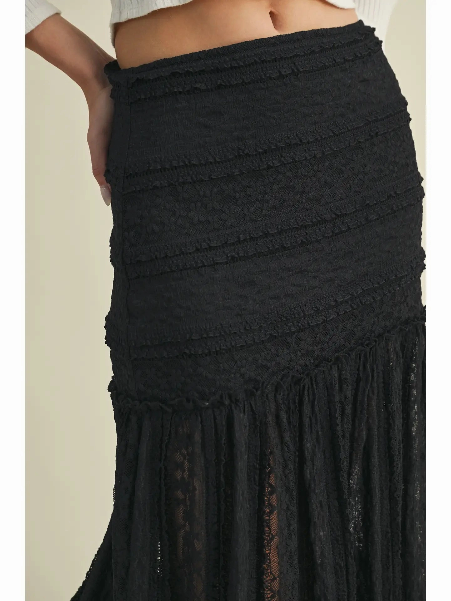 Quick Flex Tiered Lace Maxi Skirt - Black