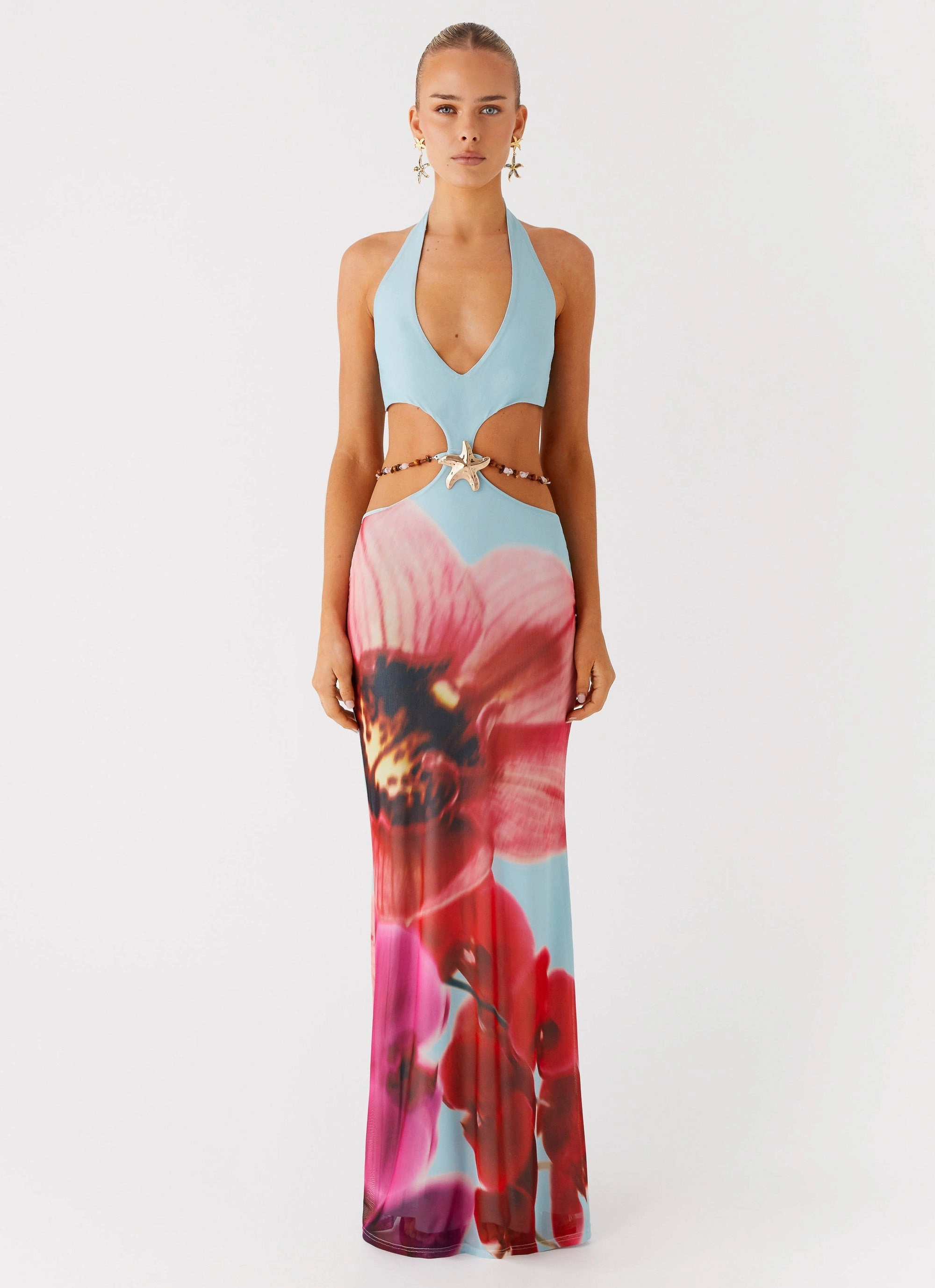 Time To Dance Maxi Dress - Turquoise Bloom ruffle trim