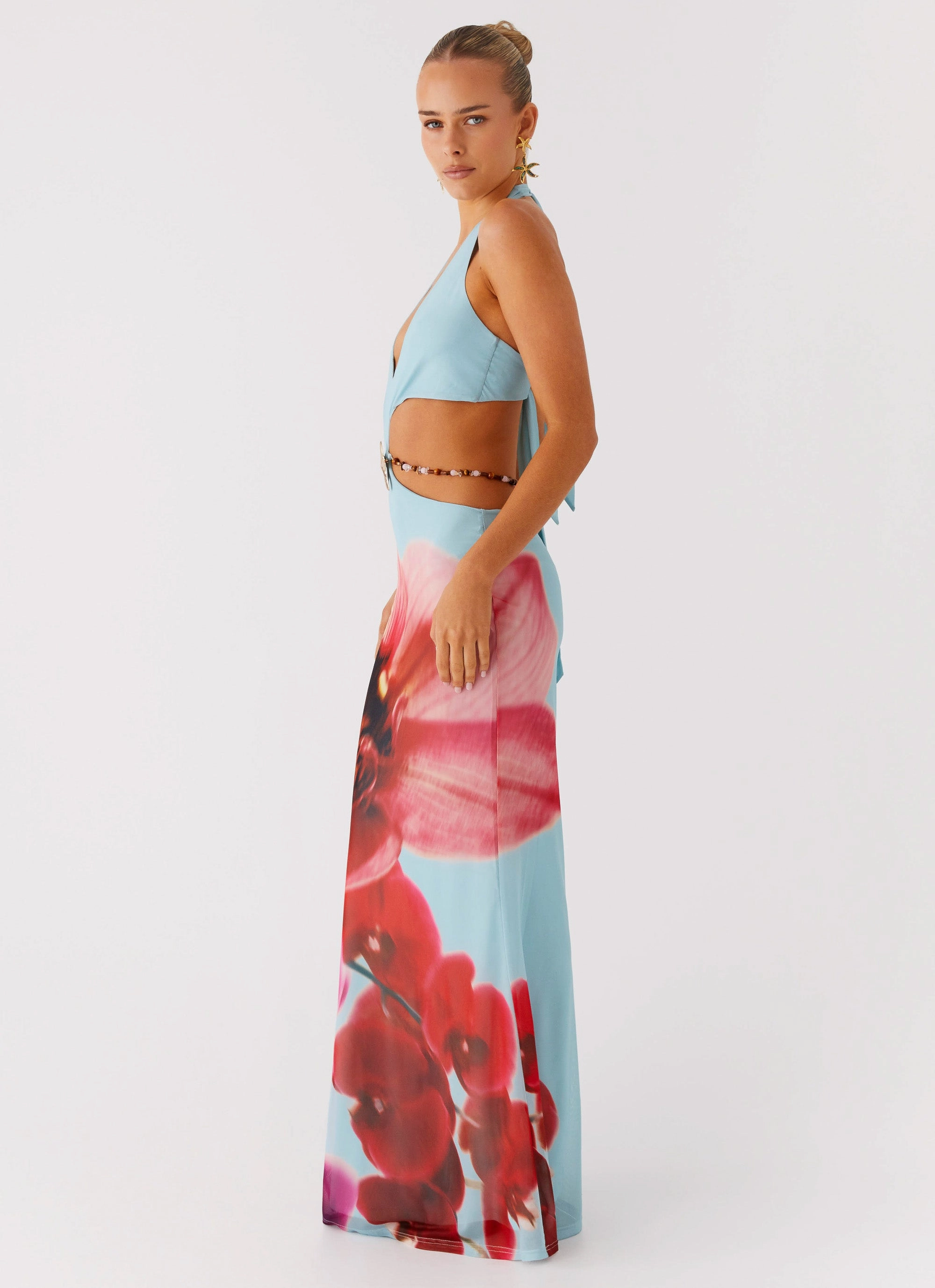 High Neck Time To Dance Maxi Dress - Turquoise Bloom