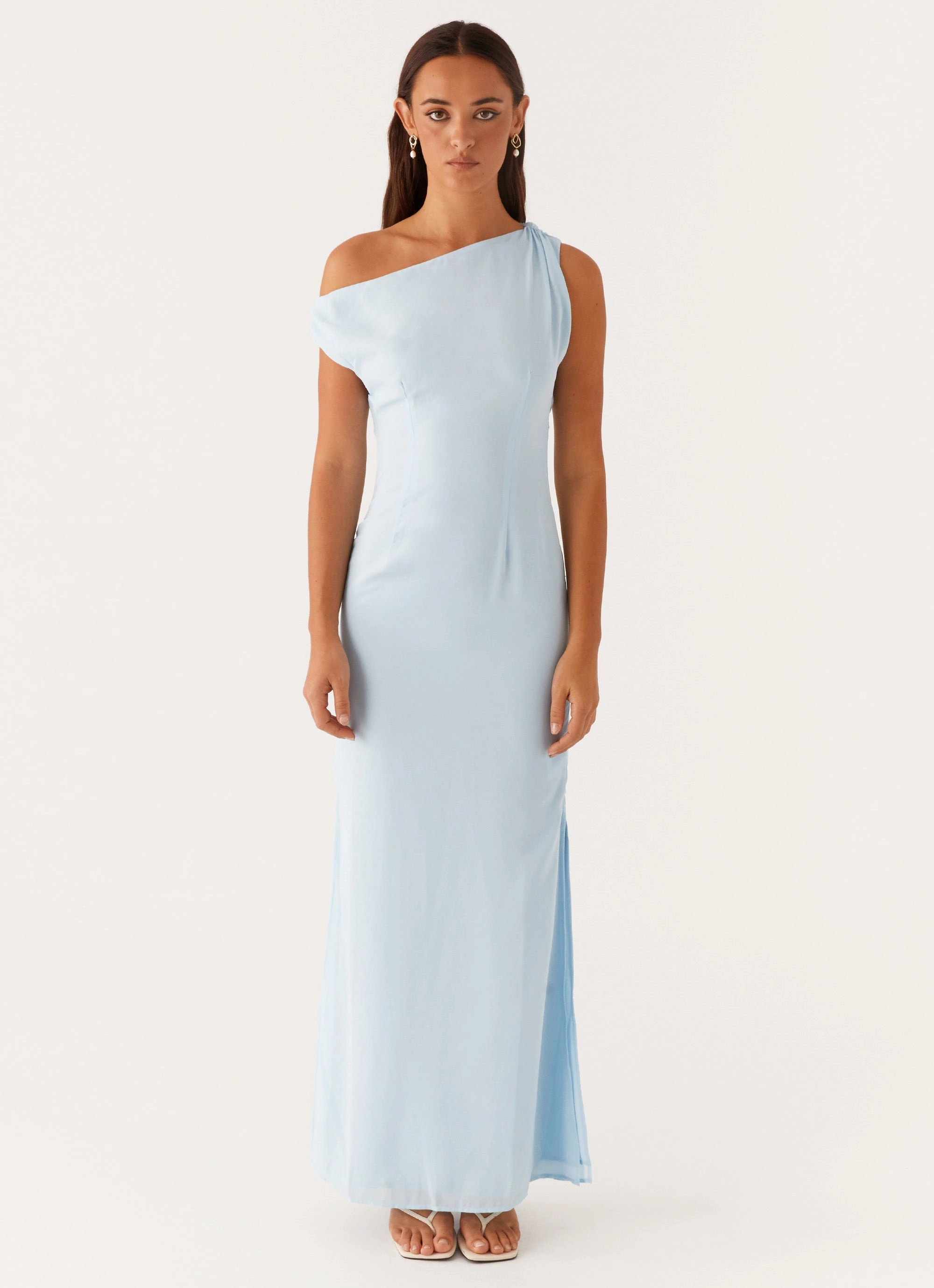 Beach Moment Neutral-Shade Dinner Date Maxi Dress - Blue