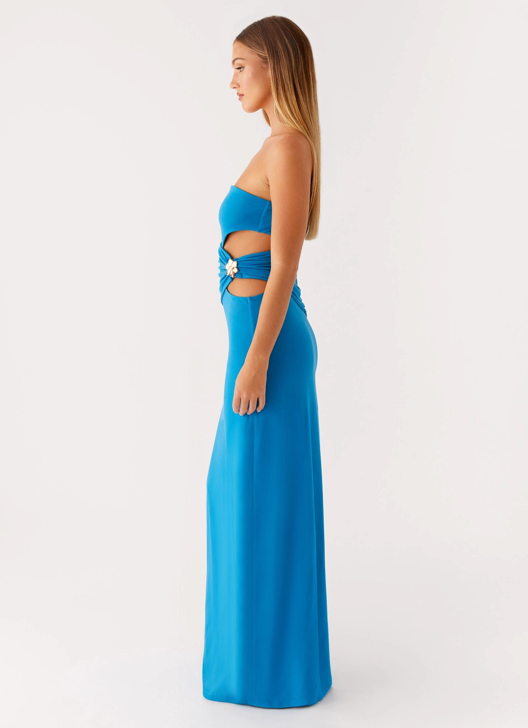 Side Pleats Soft Curve Anetta Maxi Dress - Royal Blue
