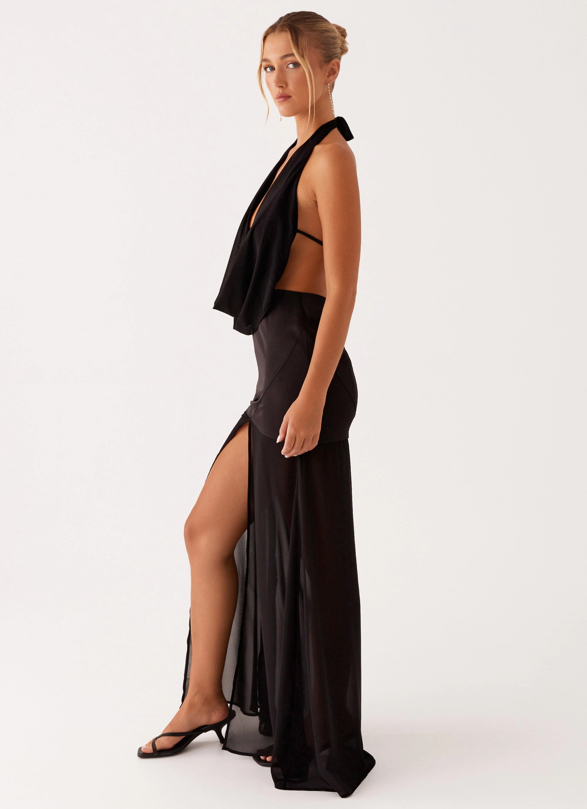 Satin Finish Fenella Maxi Dress - Black