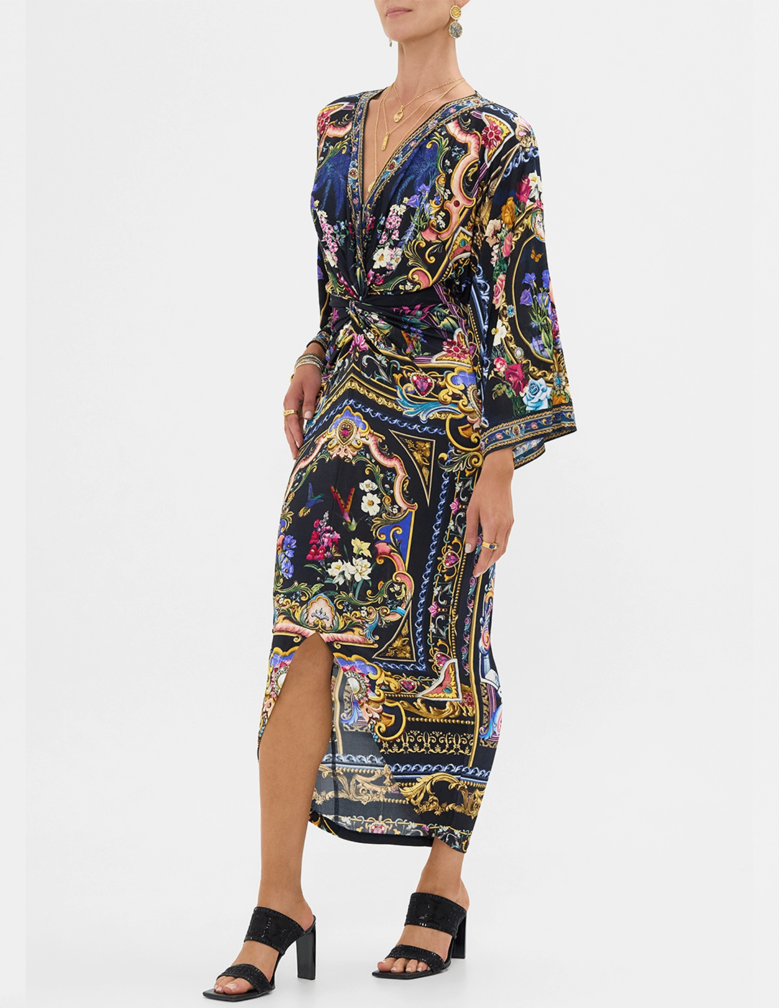 Elegant formal outfit Camilla Long Split Front Twist Dress