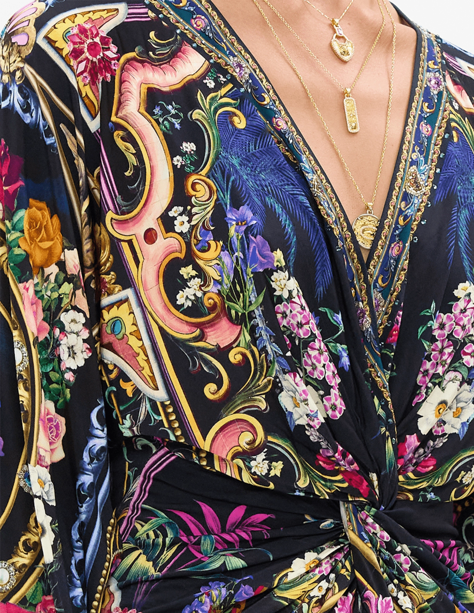 Camilla Long Split Front Twist Dress Layer Ready Flexible Knee Panels