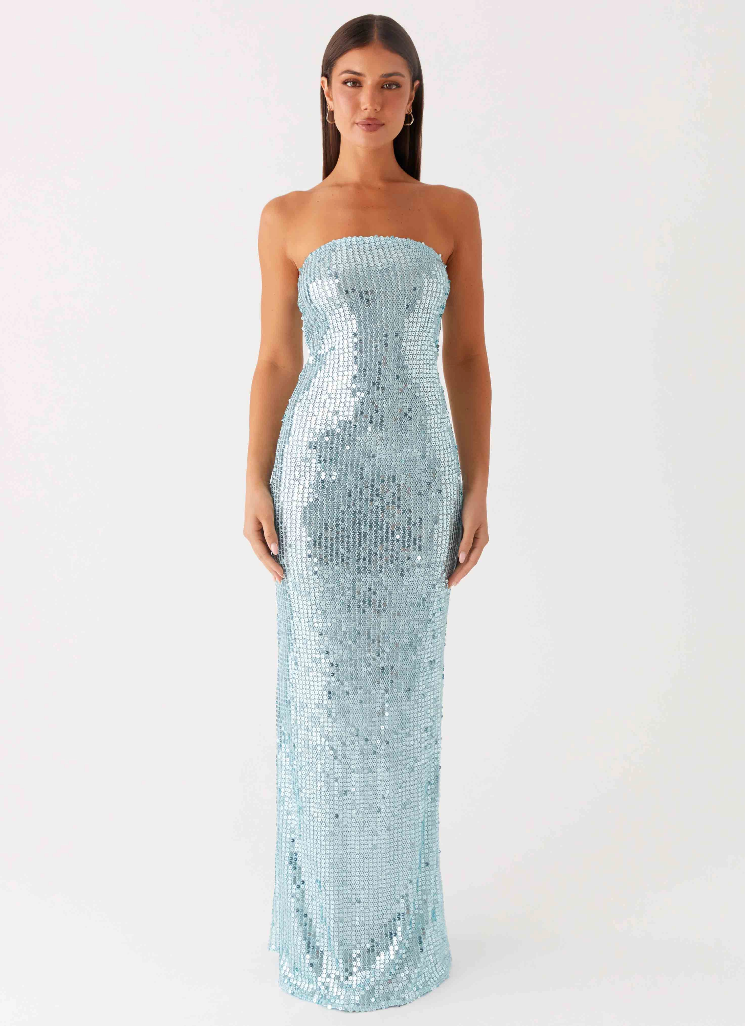 Lyric Sequin Maxi Dress - Turquoise Fitted Shape