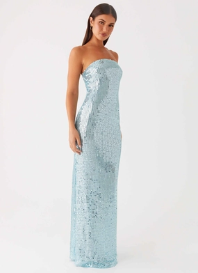 Sage Glow soft look Lyric Sequin Maxi Dress - Turquoise