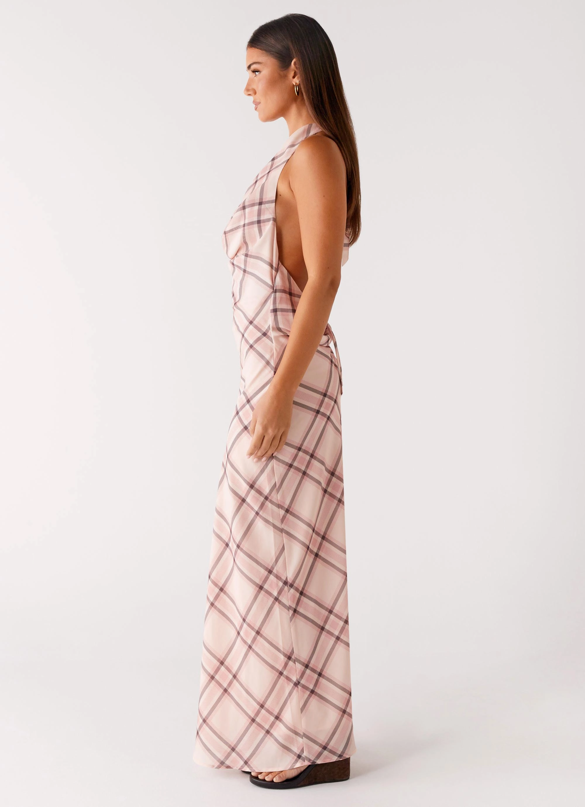 Muse Maxi Dress - Pink Check High-waisted evening piece Outdoor Ready