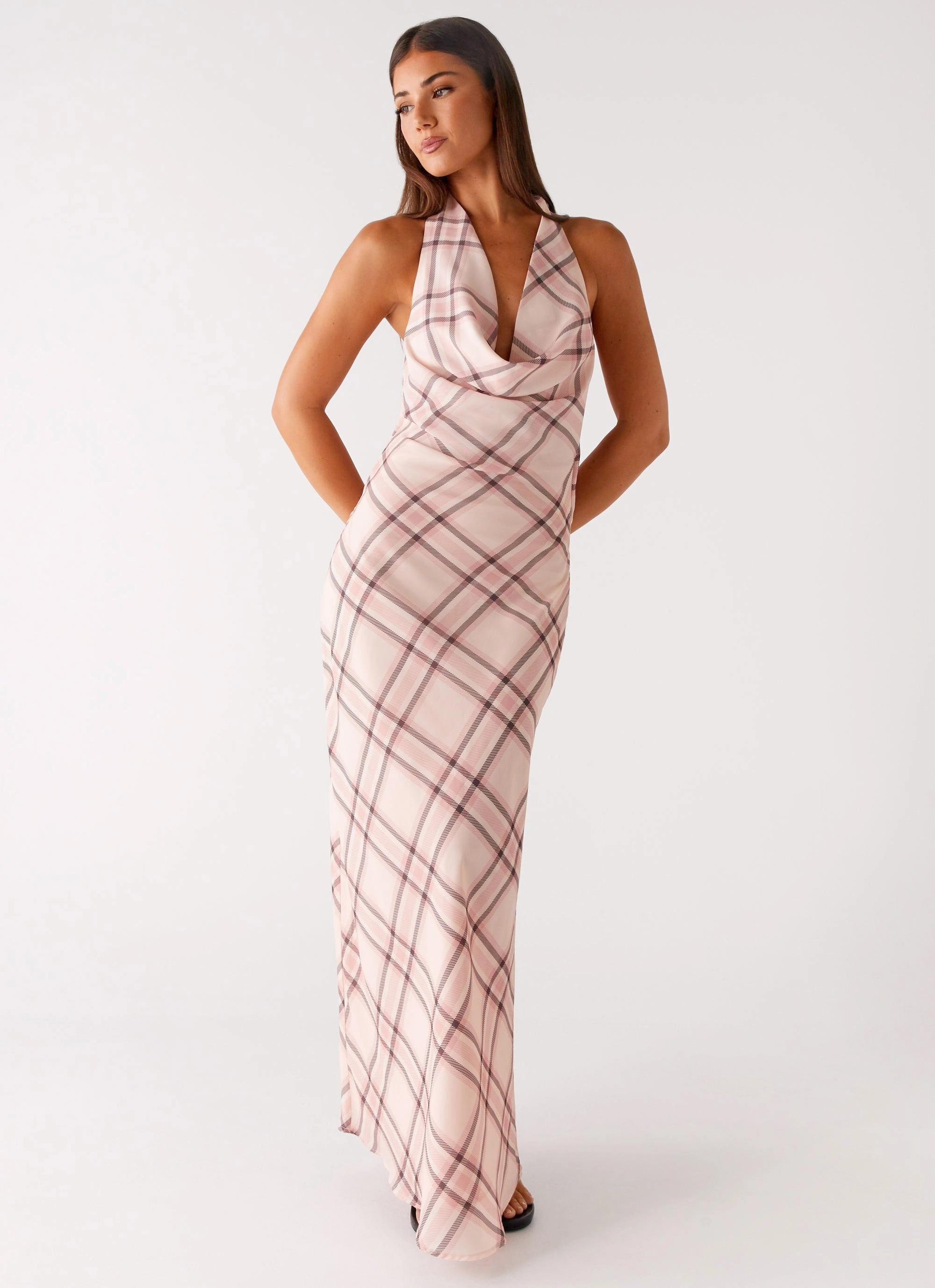 Muse Maxi Dress - Pink Check Work Option Understated Elegance
