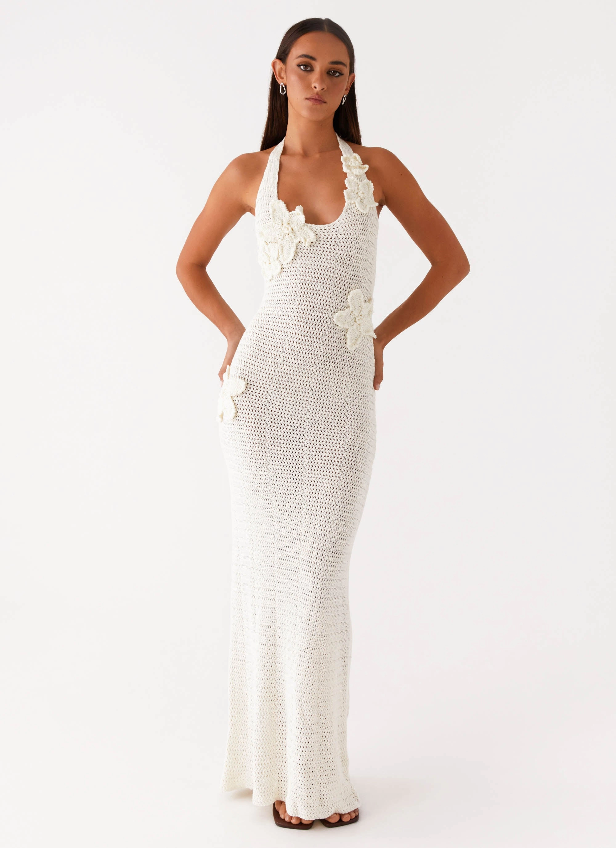 SoftTouchTexture Novalee Flower Crochet Maxi Dress - Ivory