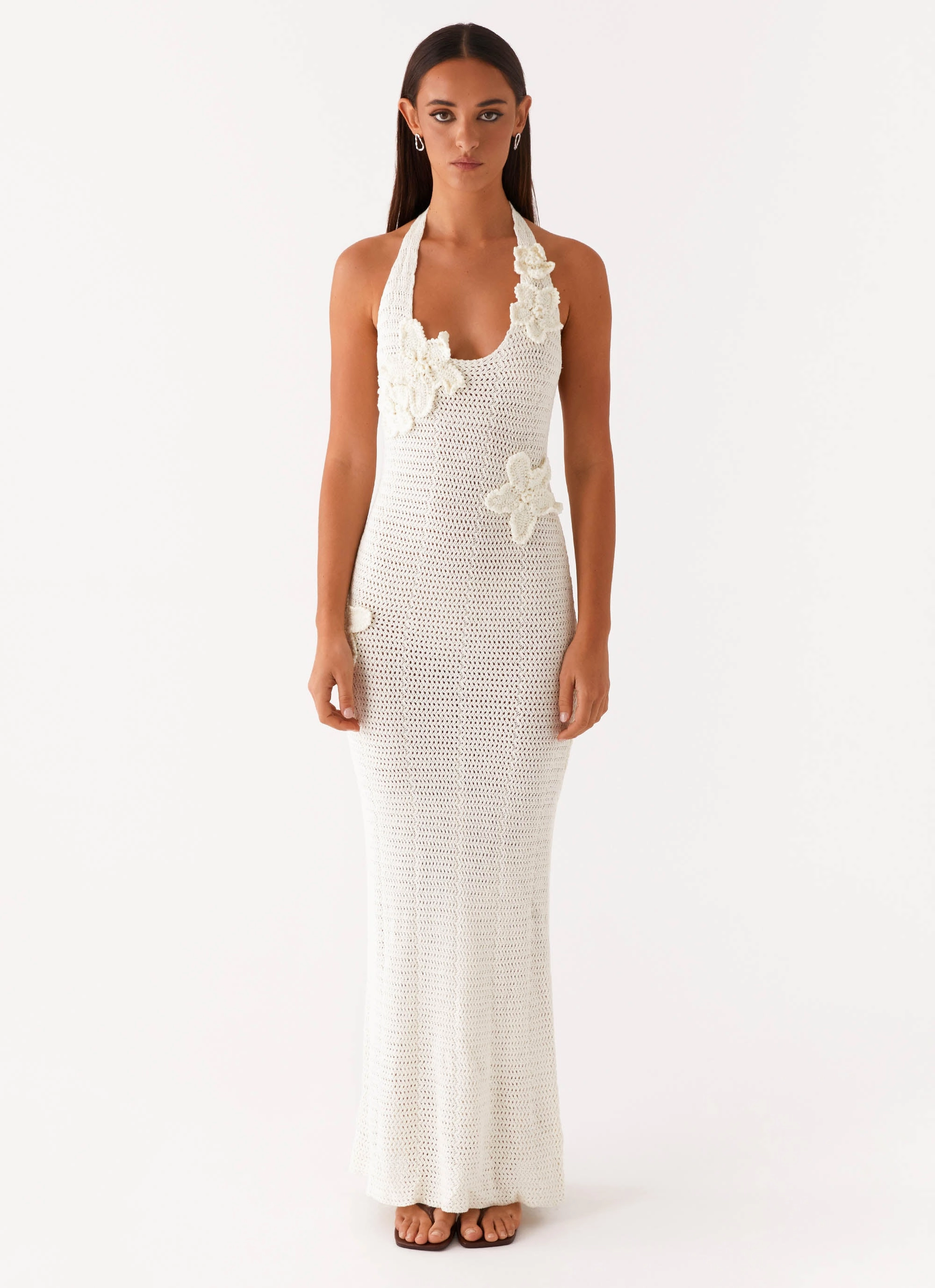 Textured Layers Fair-Trade Novalee Flower Crochet Maxi Dress - Ivory