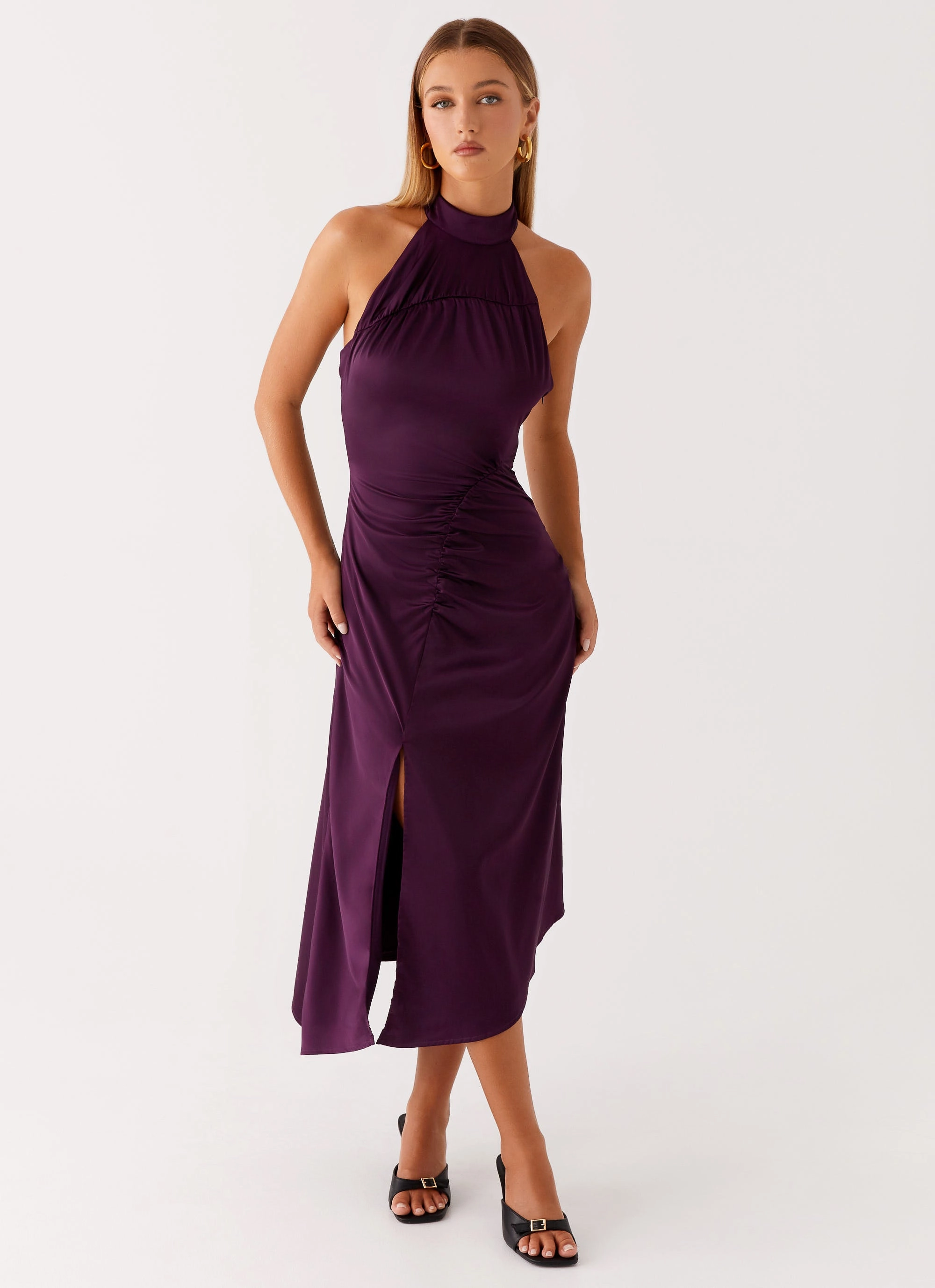 Casta Halterneck Midi Dress - Plum Easy Go Understated Charm