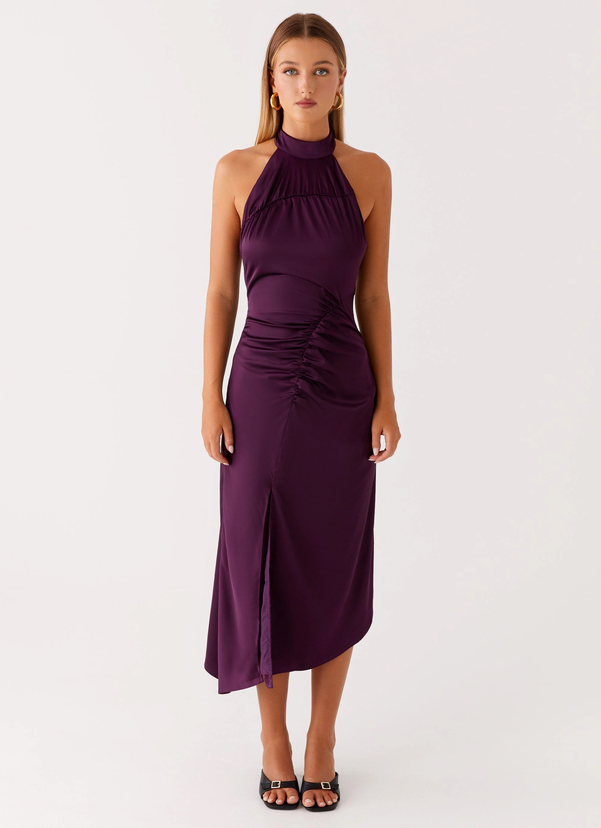 Casta Halterneck Midi Dress - Plum Fitted Look
