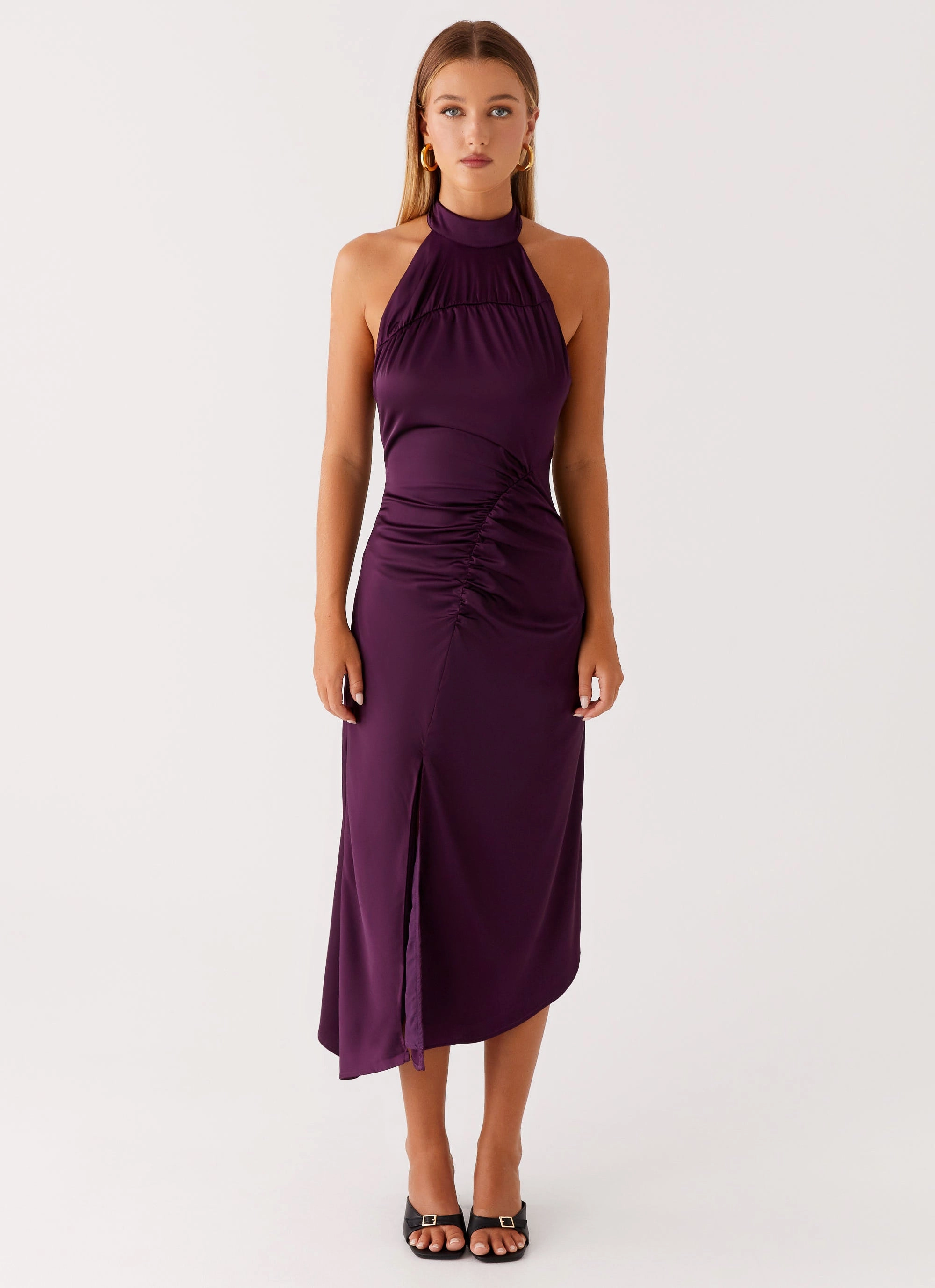 Casta Halterneck Midi Dress - Plum relaxed elegance