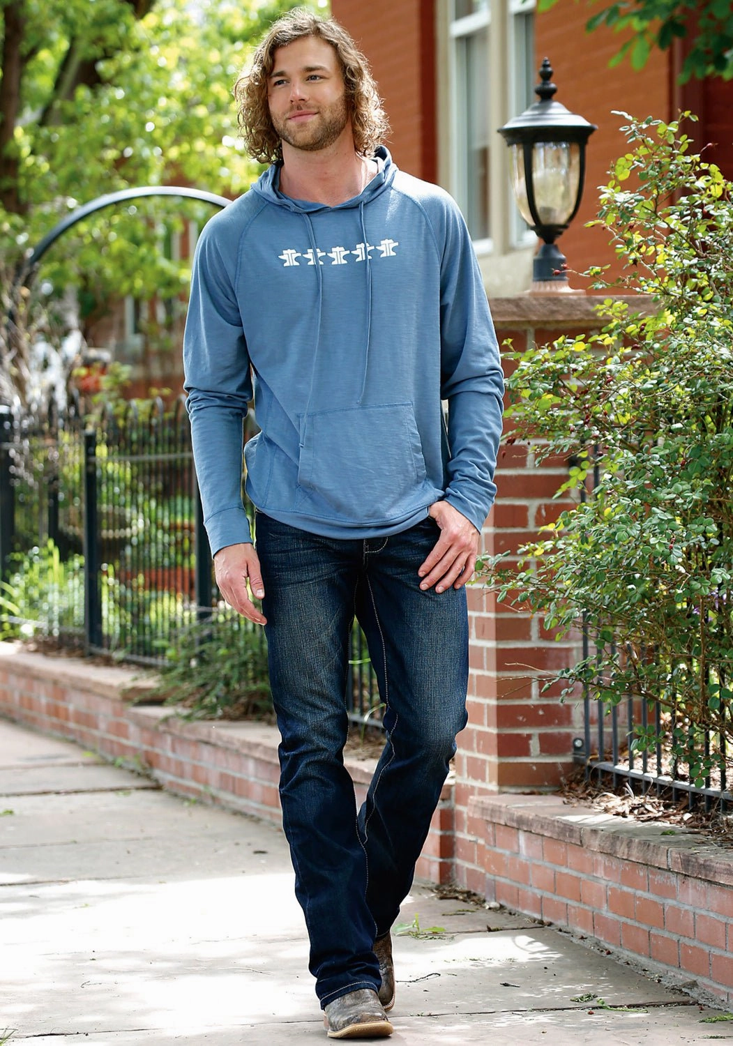 Daily Essential FleeceLined Tin Haul Mens Anvil Logo Print Blue Cotton Blend Hoodie