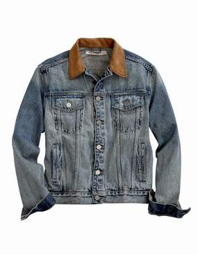 Tin Haul Mens Blue 100% Cotton Denim Suede Collar Jacket Crisp Clean Fit