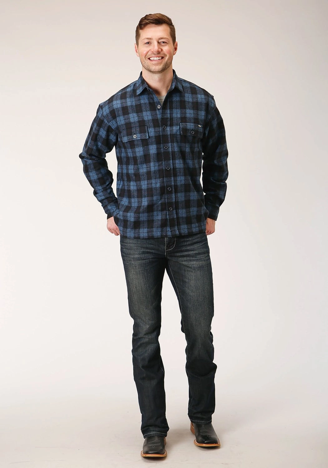 Ergonomic Silhouette Abrasion Resistant Edging Tin Haul Mens Blue Wool Blend Unlined Plaid Jacket