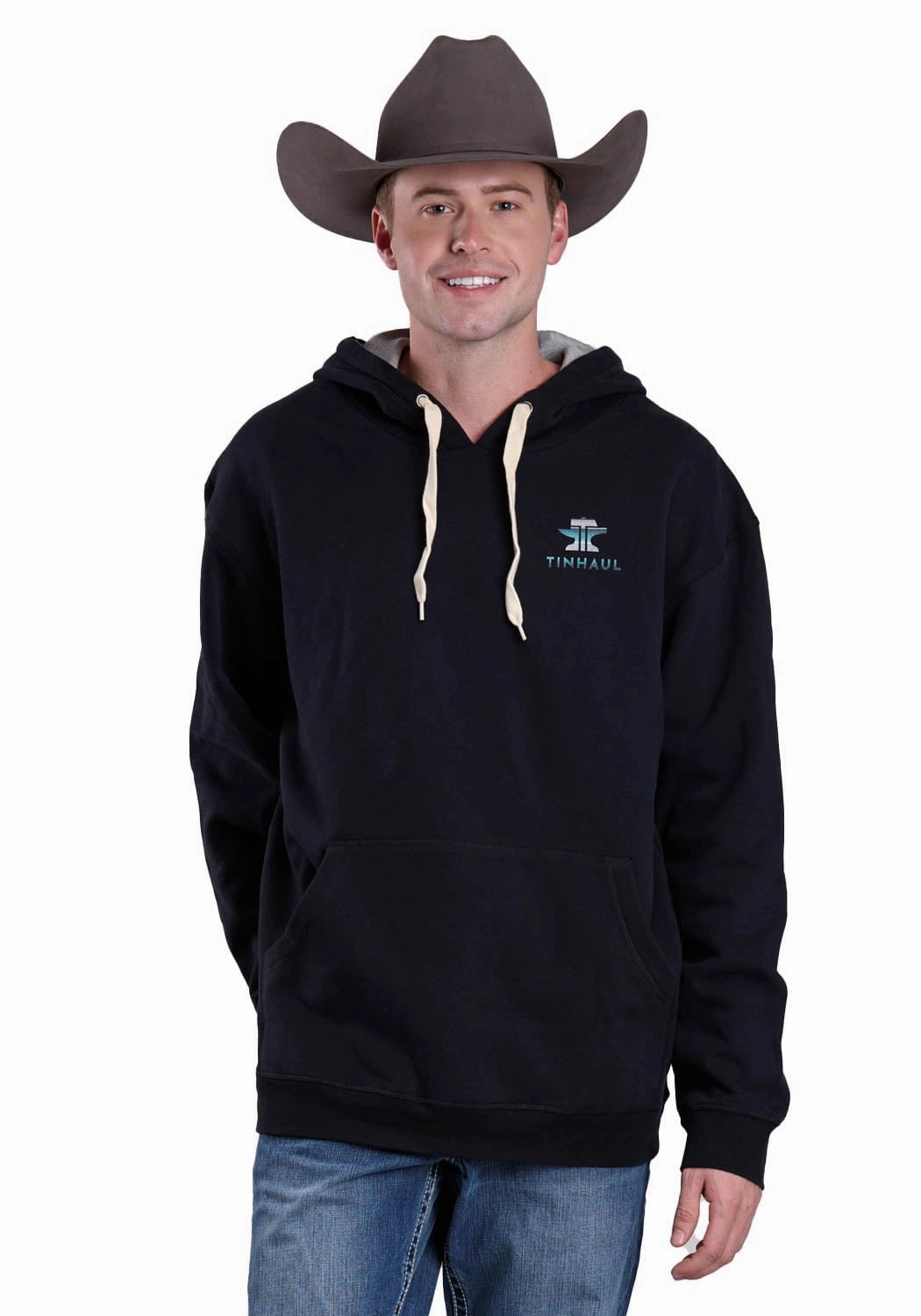 Tin Haul Mens Full Aztec Back Black Cotton Blend Hoodie Multi Purpose Loops BondedZipperGuards