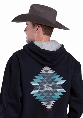 Reflective accents Modern Street Tin Haul Mens Full Aztec Back Black Cotton Blend Hoodie