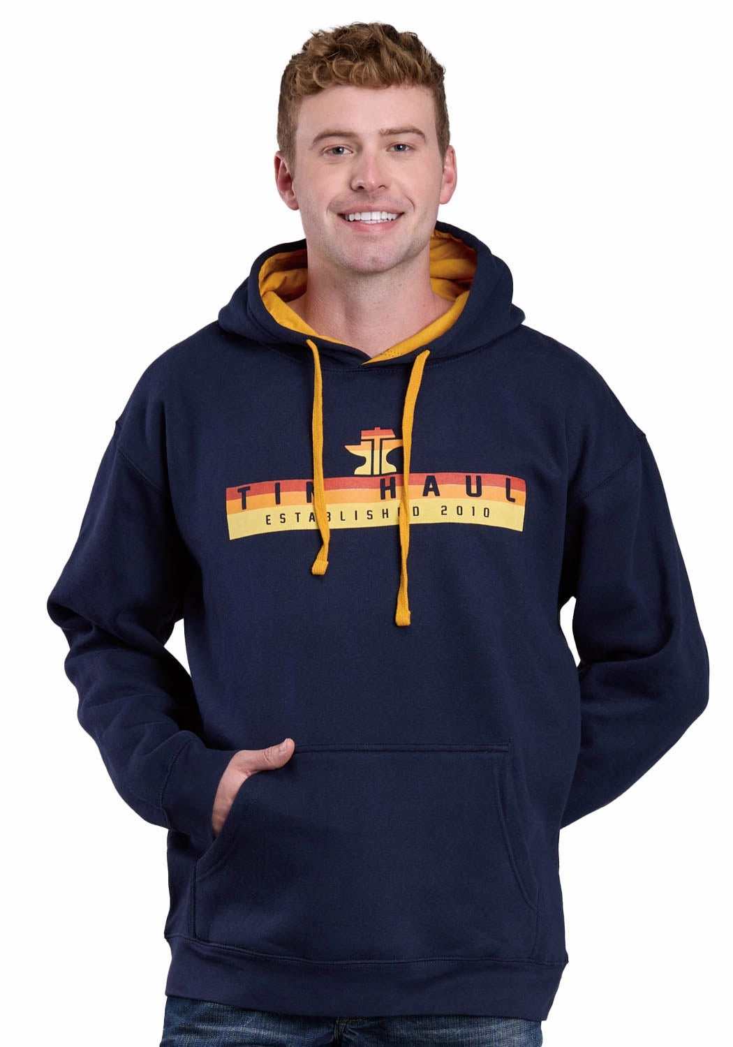 Crisp Look Thermoregulating Lining Tin Haul Mens Logo In Sunset Colors Navy/Gold Cotton Blend Hoodie