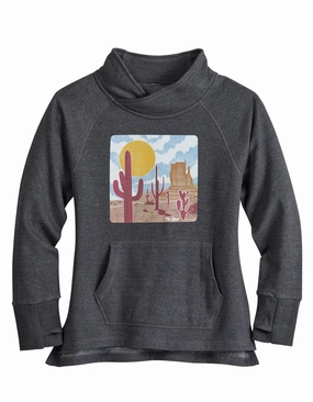Drop Shoulder Cut Comfy Wear Tin Haul Womens Desert Scenery Grey Cotton Blend Pullover Sweater