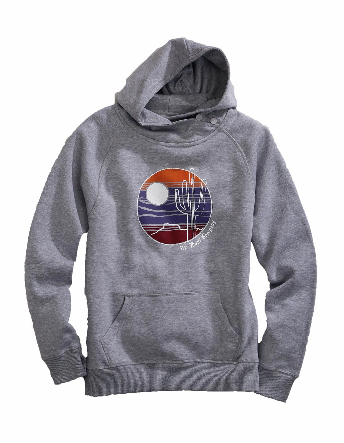 Perfect for Layering Tin Haul Womens Grey Cotton Blend Cactus Mountain Scenery Hoodie
