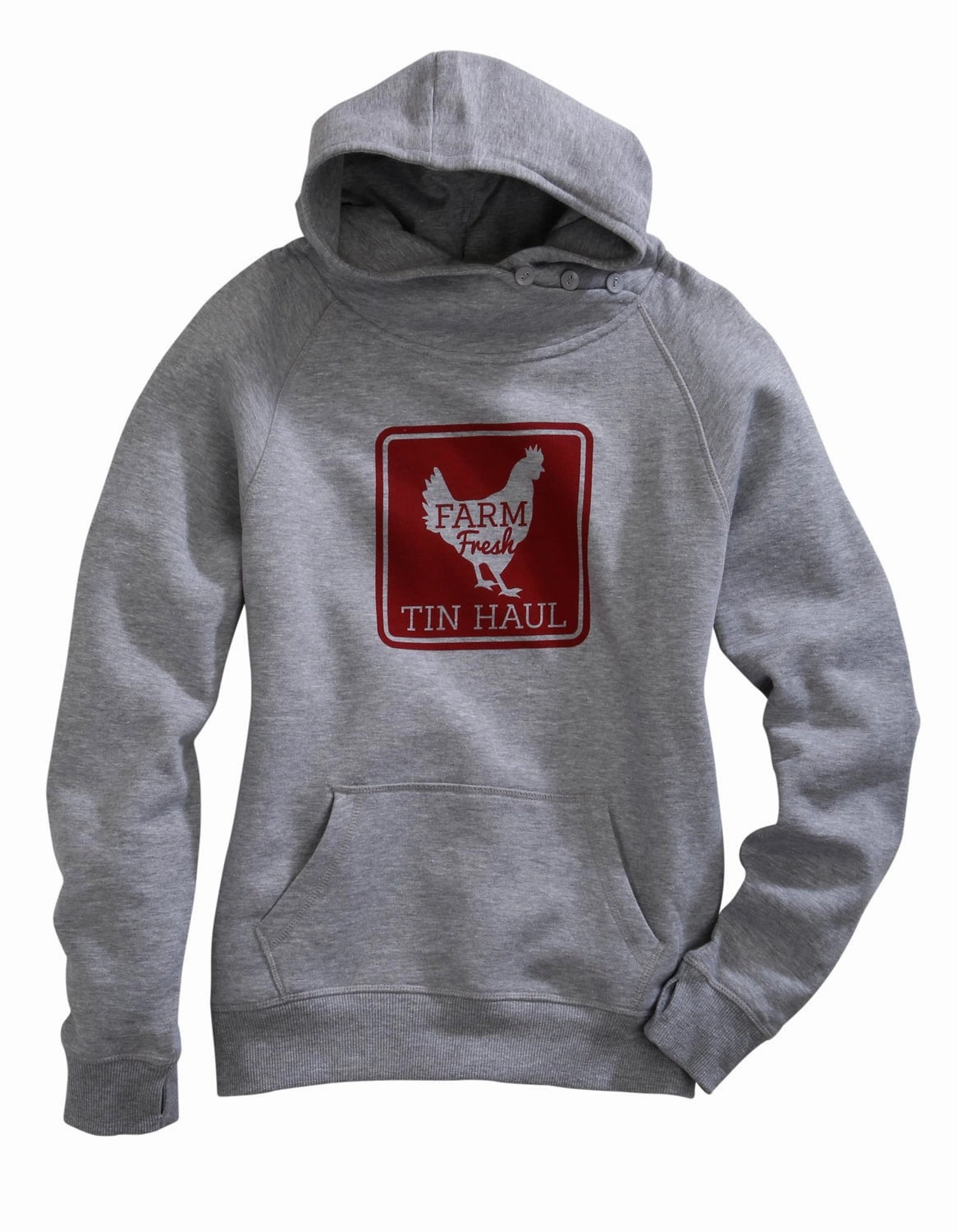 Tin Haul Womens Grey Cotton Blend Farm Fresh Hoodie Snuggle Style