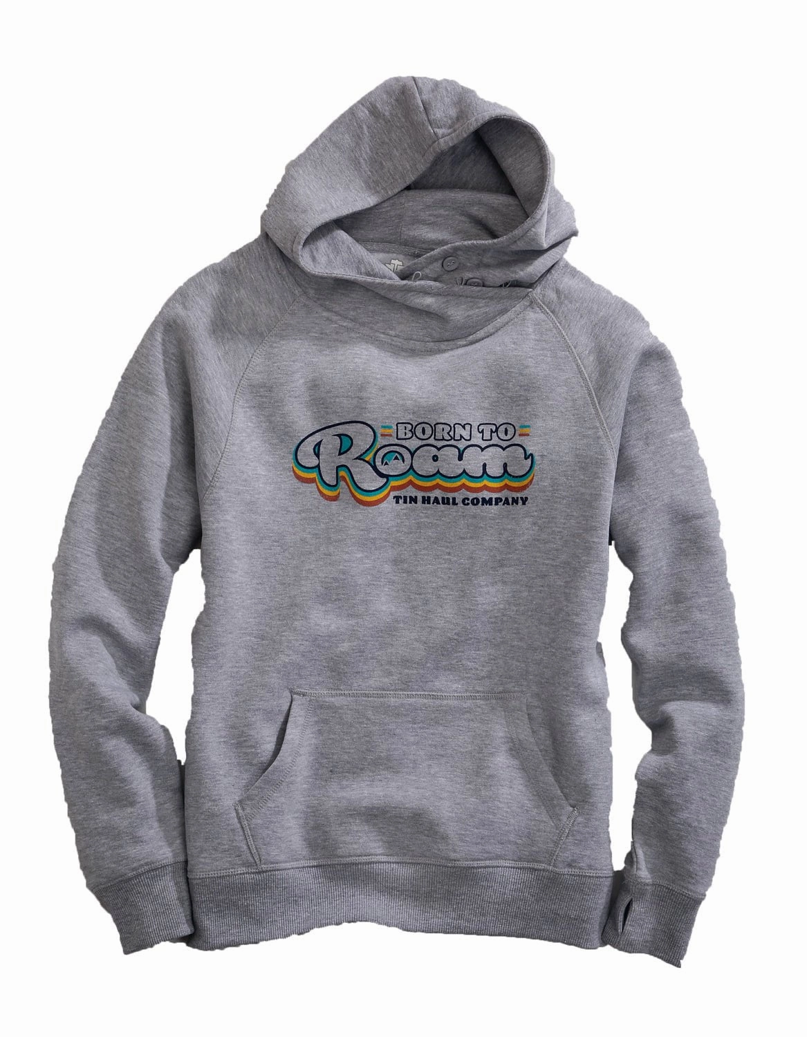 Tin Haul Womens Heather Grey Cotton Blend Born to Roam Hoodie Textured Knit hypoallergenic