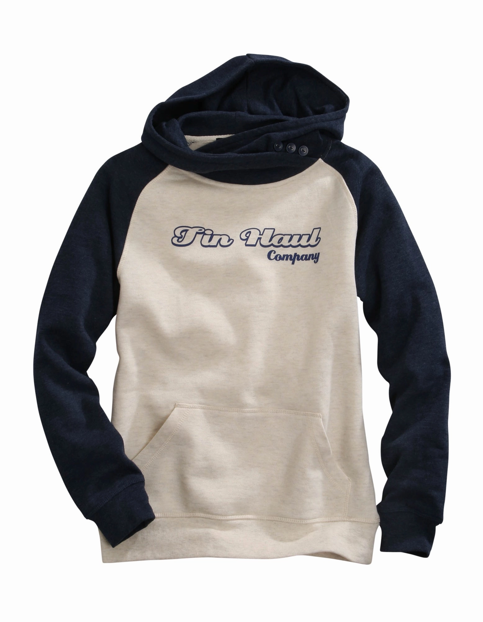 Tin Haul Womens Oatmeal/Navy Cotton Blend Retro Logo Hoodie Snuggly Fit Fashion Layer