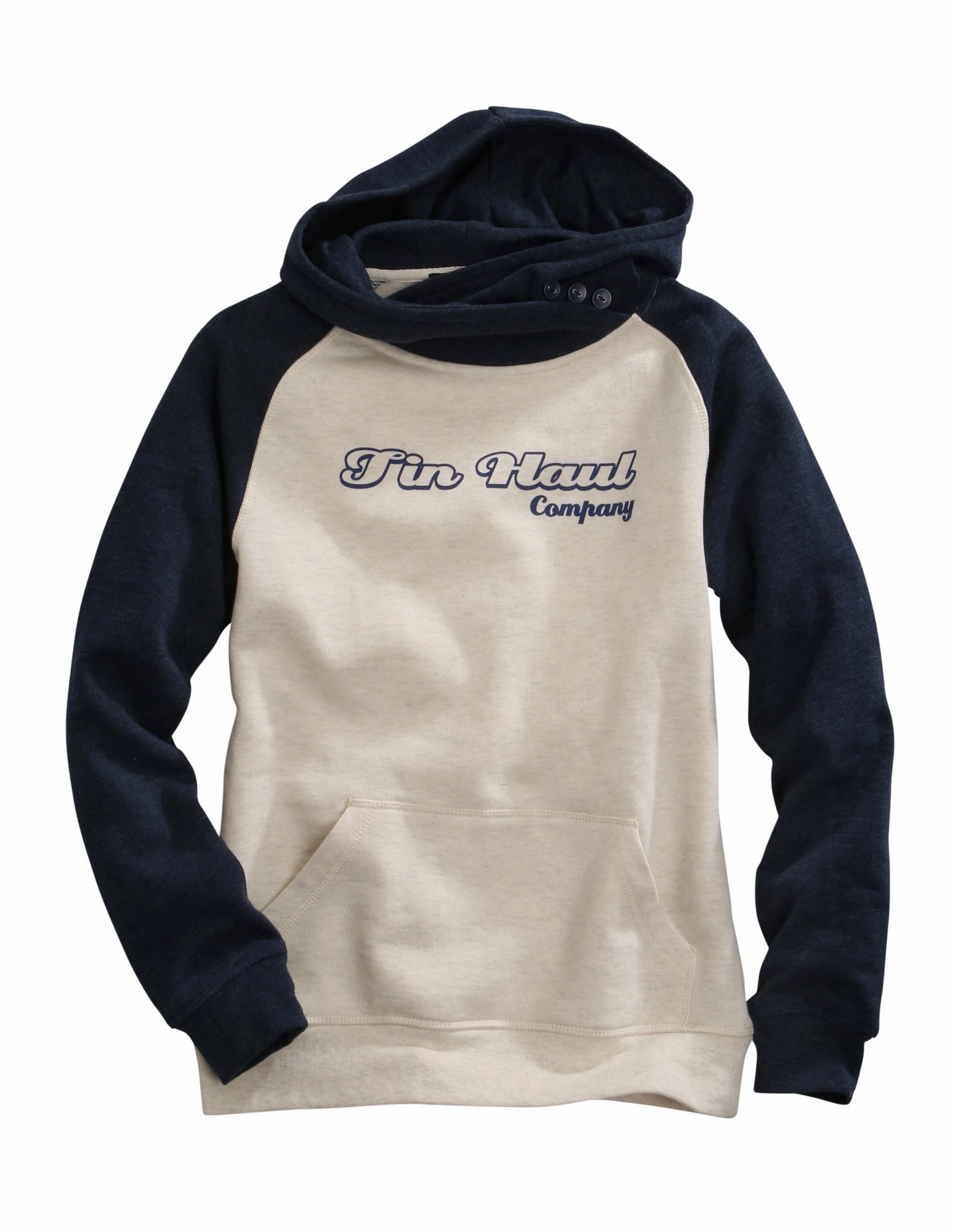 Tin Haul Womens Oatmeal/Navy Cotton Blend Retro Logo Hoodie Breathable fabric Simple Warmth