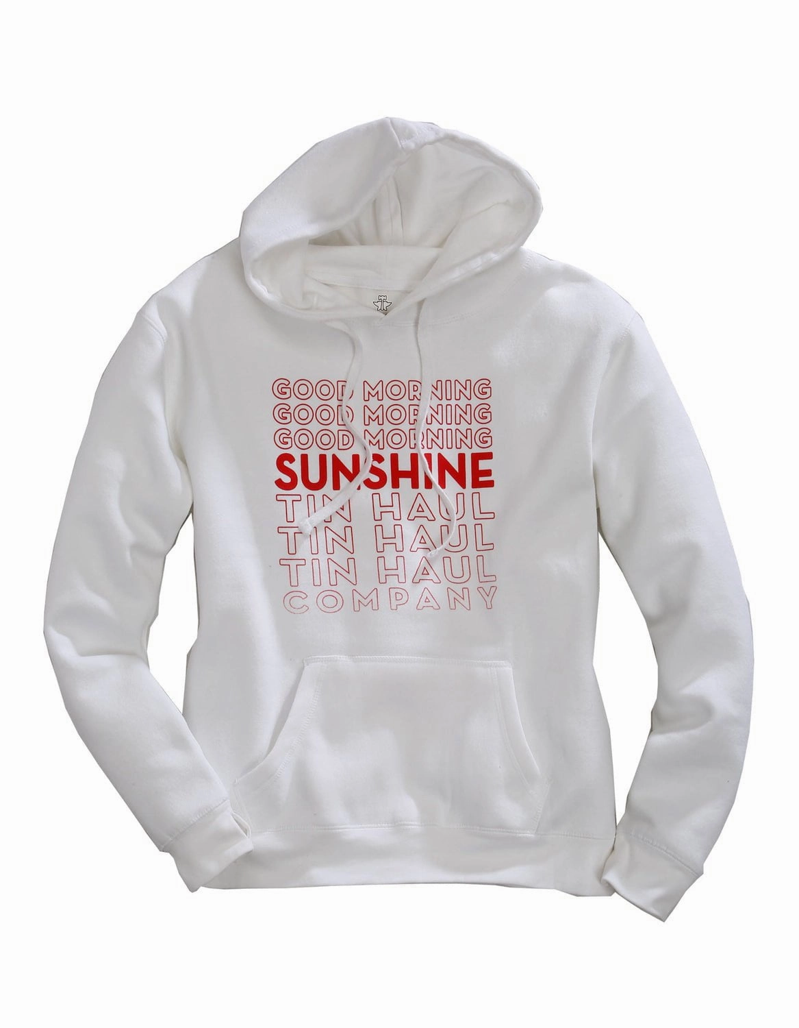 Tin Haul Womens White/Red Cotton Blend Good Morning Sunshine Hoodie Relaxed Wearable Seasonal Layers