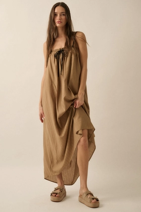 Smooth silhouette Tonal Striped Maxi Dress - Taupe