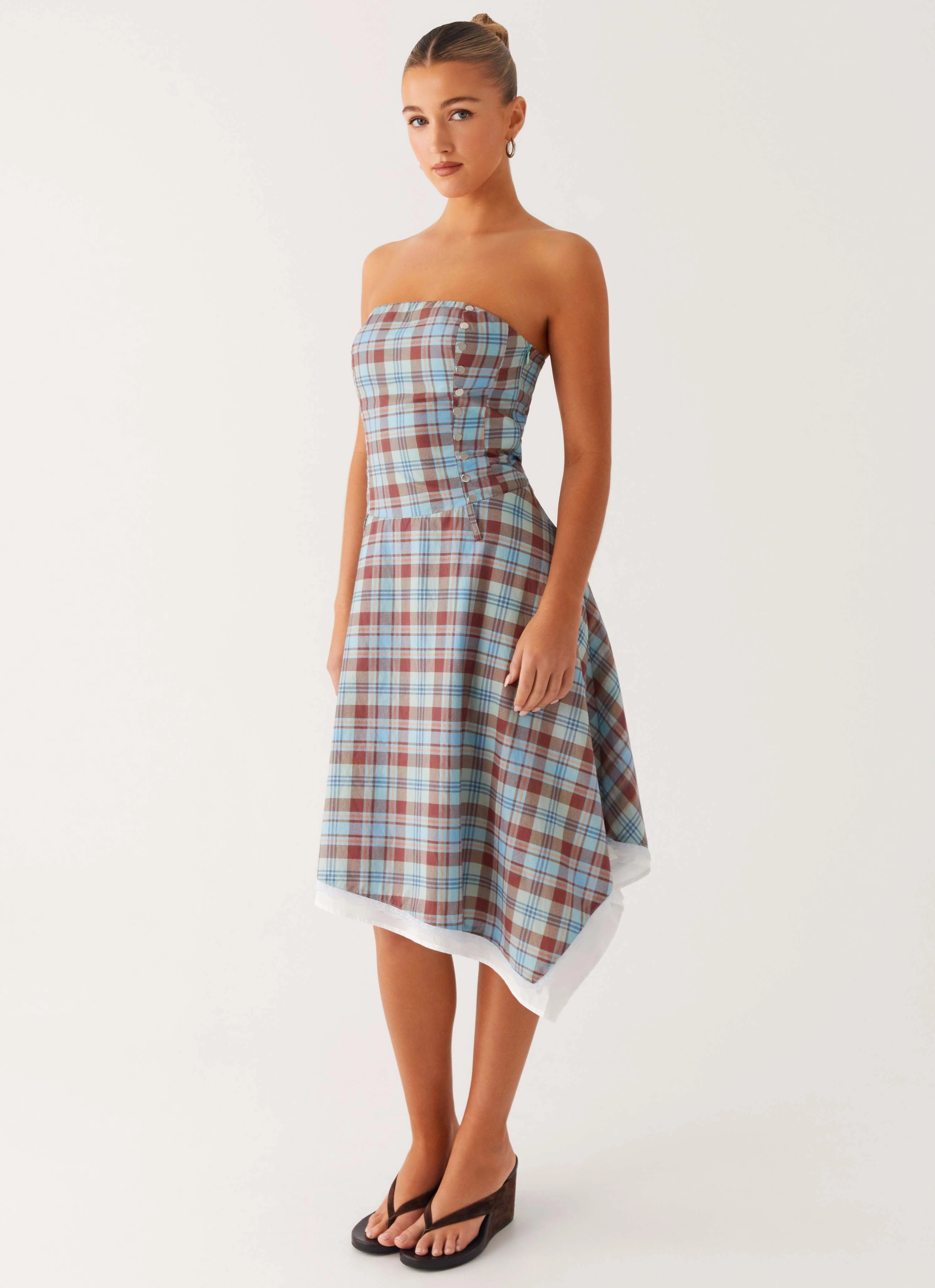 All Fit Night Ready Tonie Strapless Midi Dress - Shoreline Check