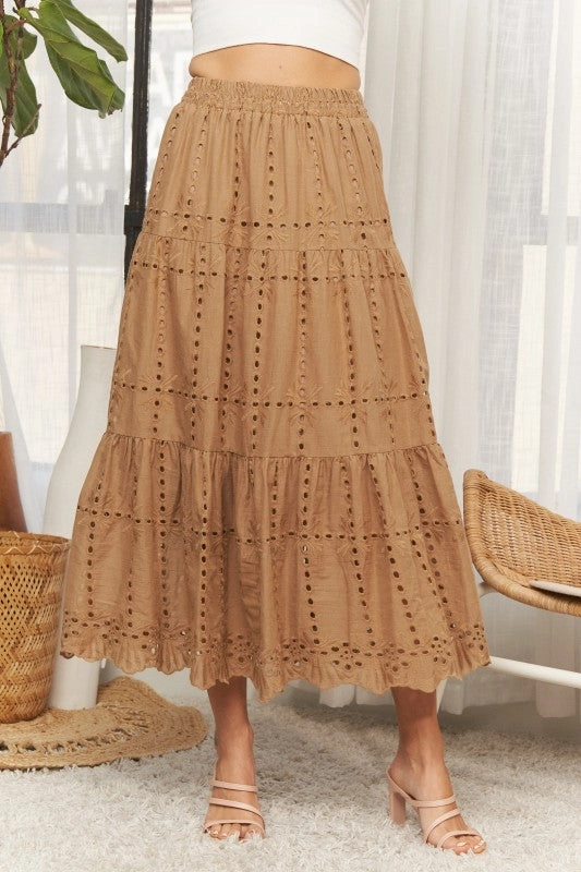 All Day Fit Double Layer Construction Tonya Tiered Eyelet Midi Skirt