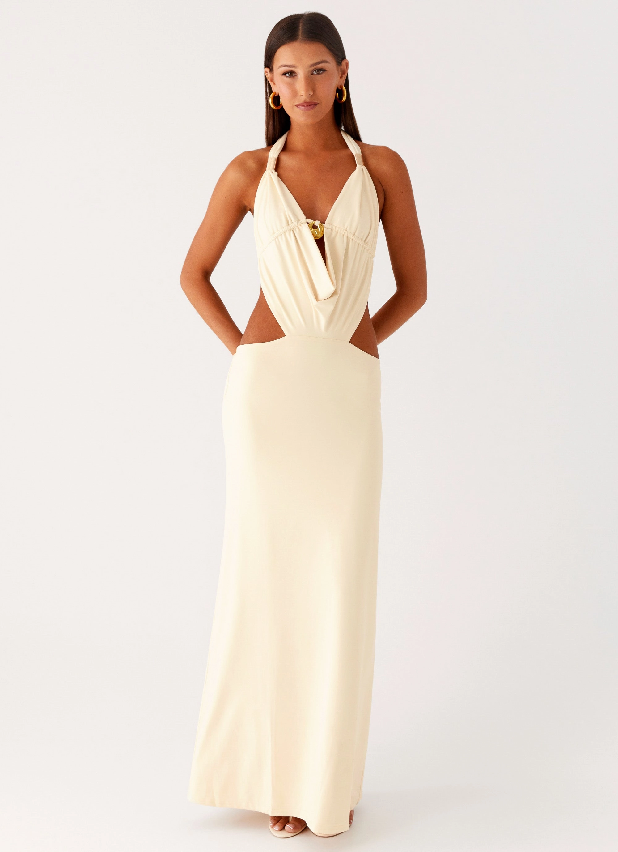 Torina Halter Maxi Dress - Lemon soft elegance Elegant Finish