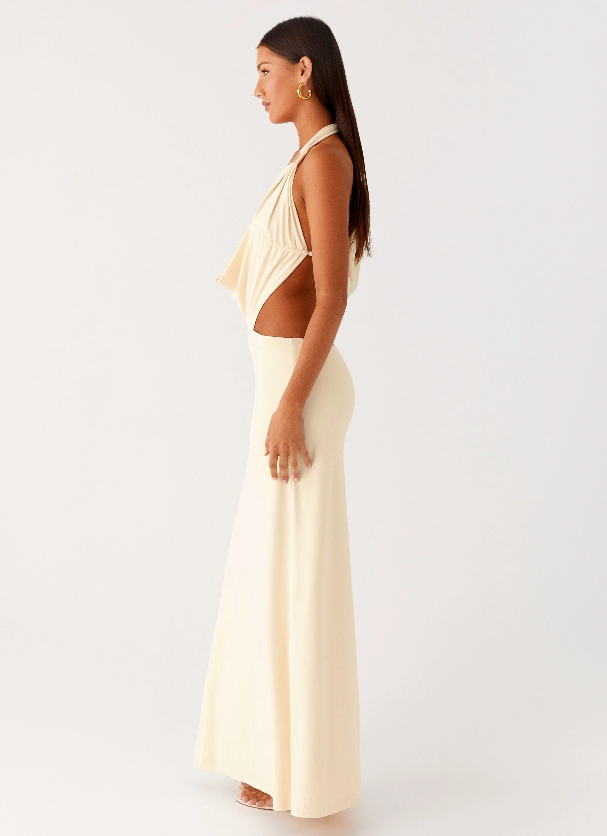 Torina Halter Maxi Dress - Lemon High-waist
