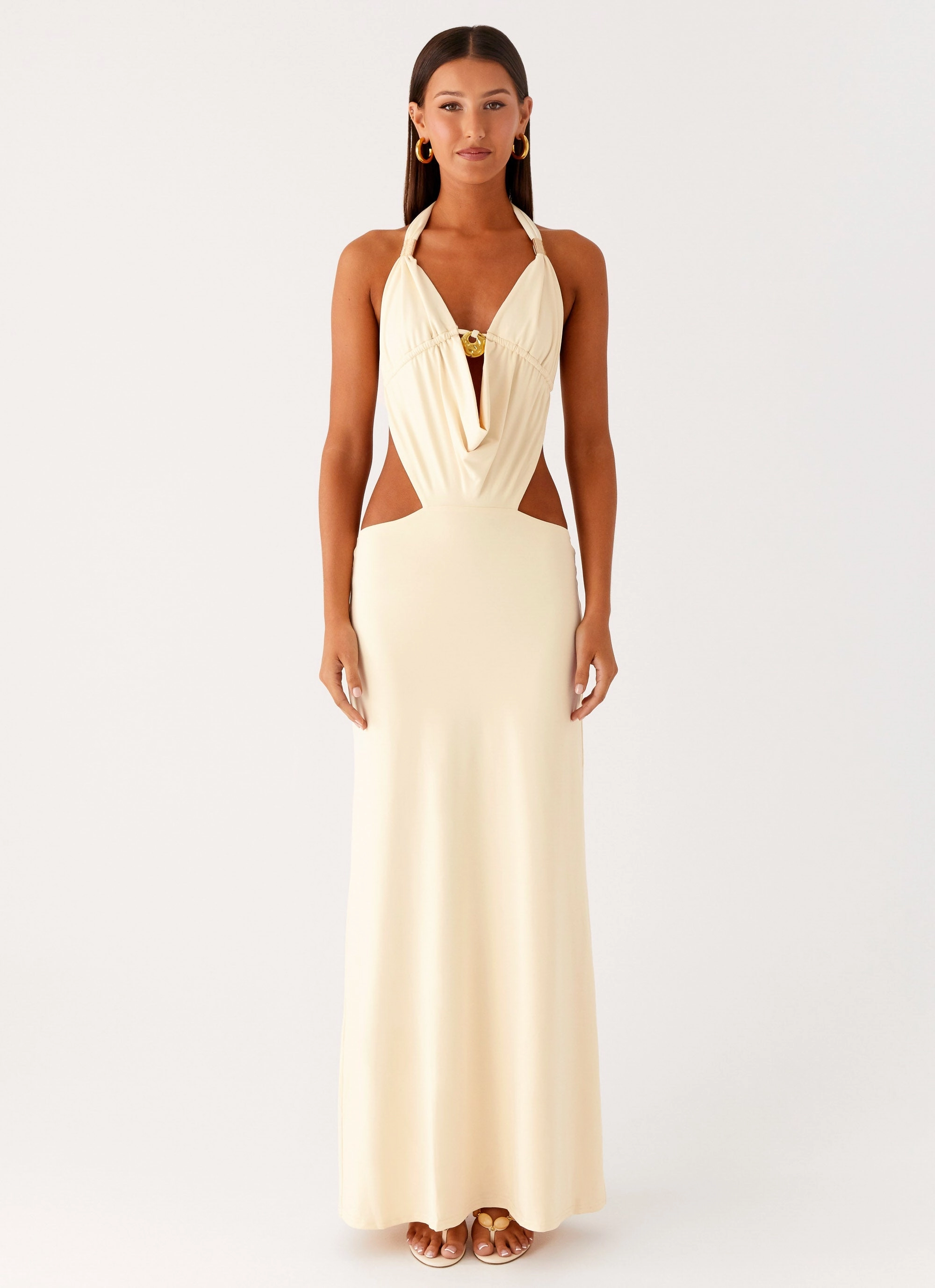 Art-Gallery Torina Halter Maxi Dress - Lemon