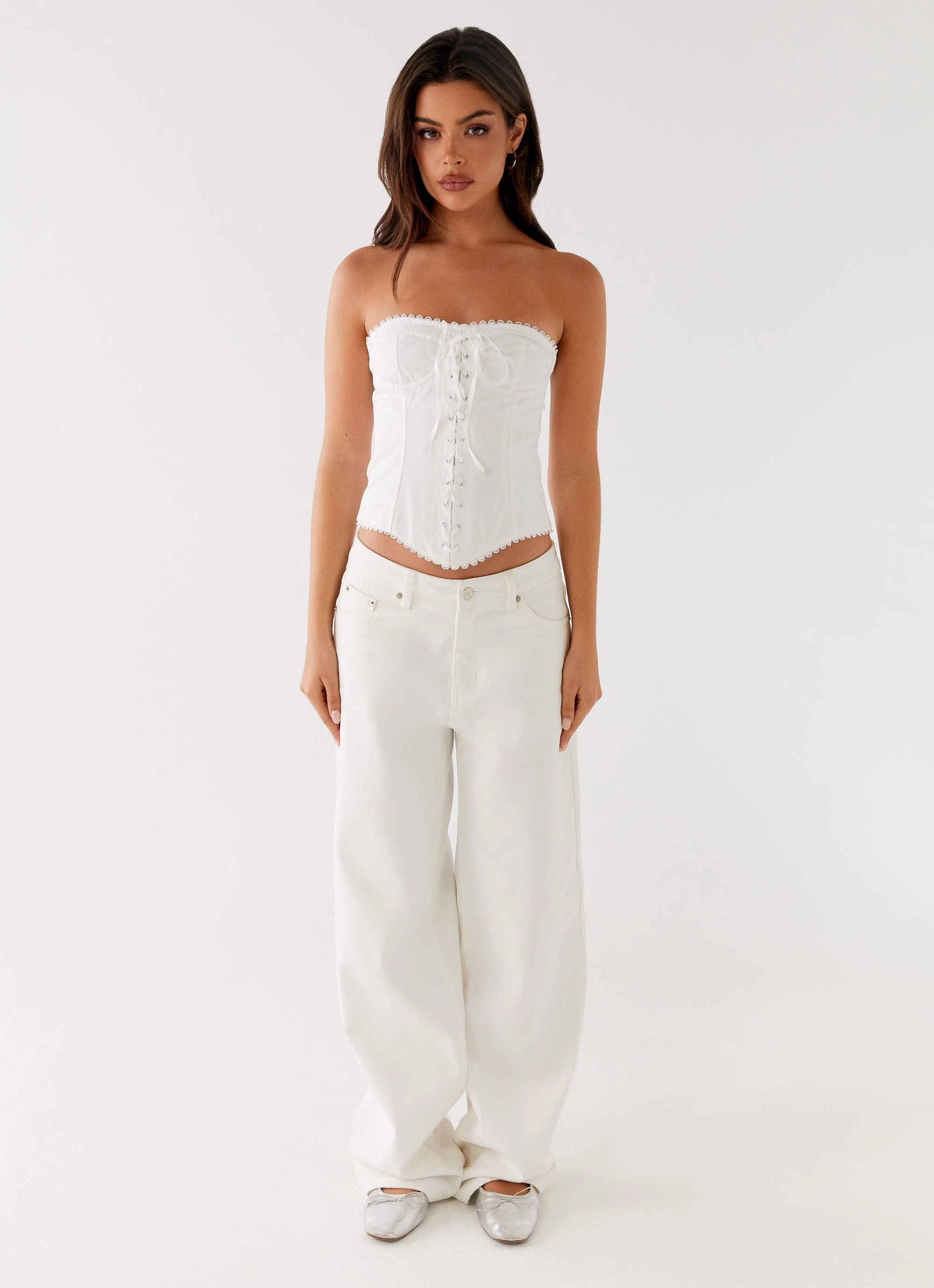 Versatile Layering Breathable Mesh Back Tory Bustier Top - Ivory