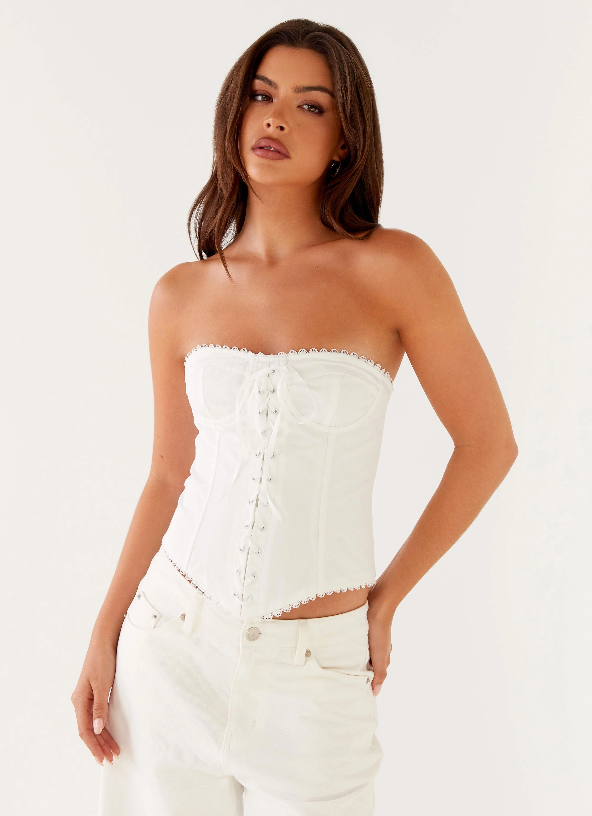 Tory Bustier Top - Ivory FourWay Stretch Fabric
