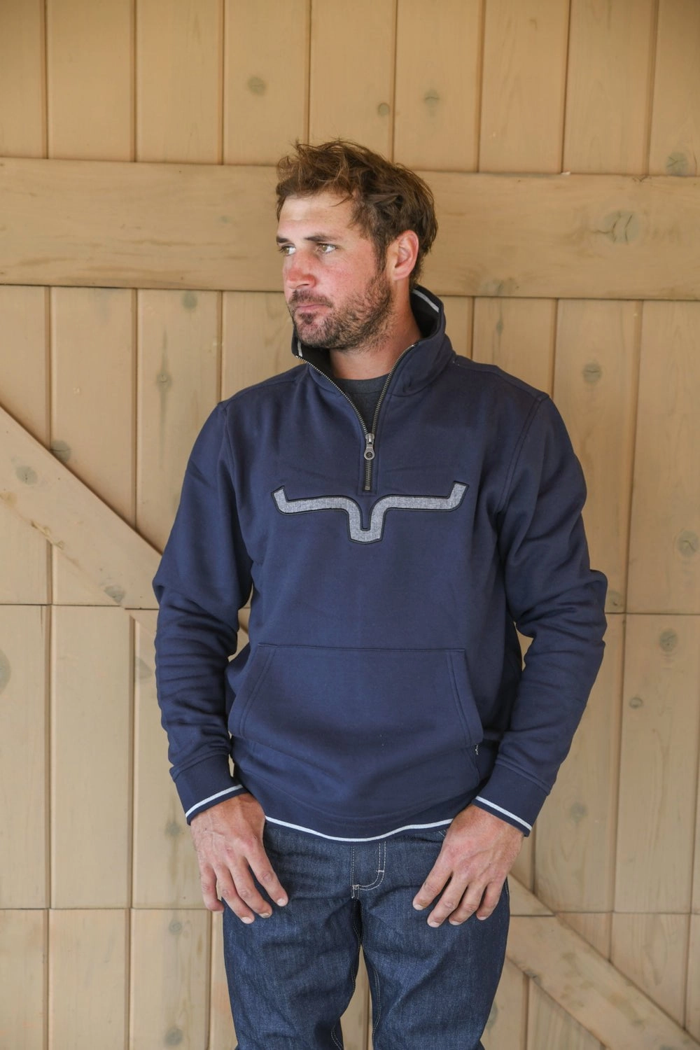 Kimes Ranch Mens Filmore Navy Heather Cotton blend Hoodie Tear Resistant Panels