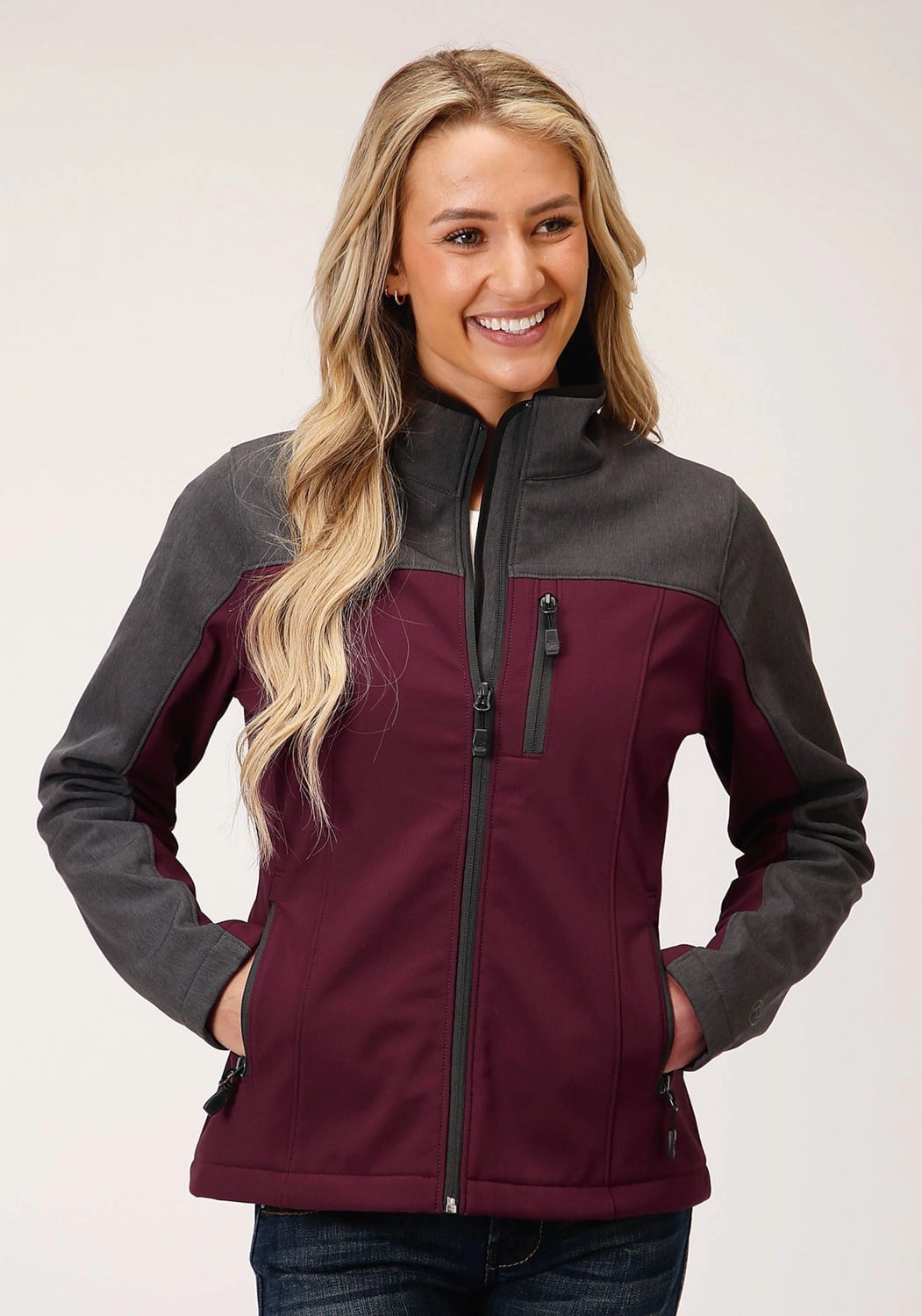 Roper Womens Wine/Grey Polyester PCD Softshell Jacket Non Irritating Collar
