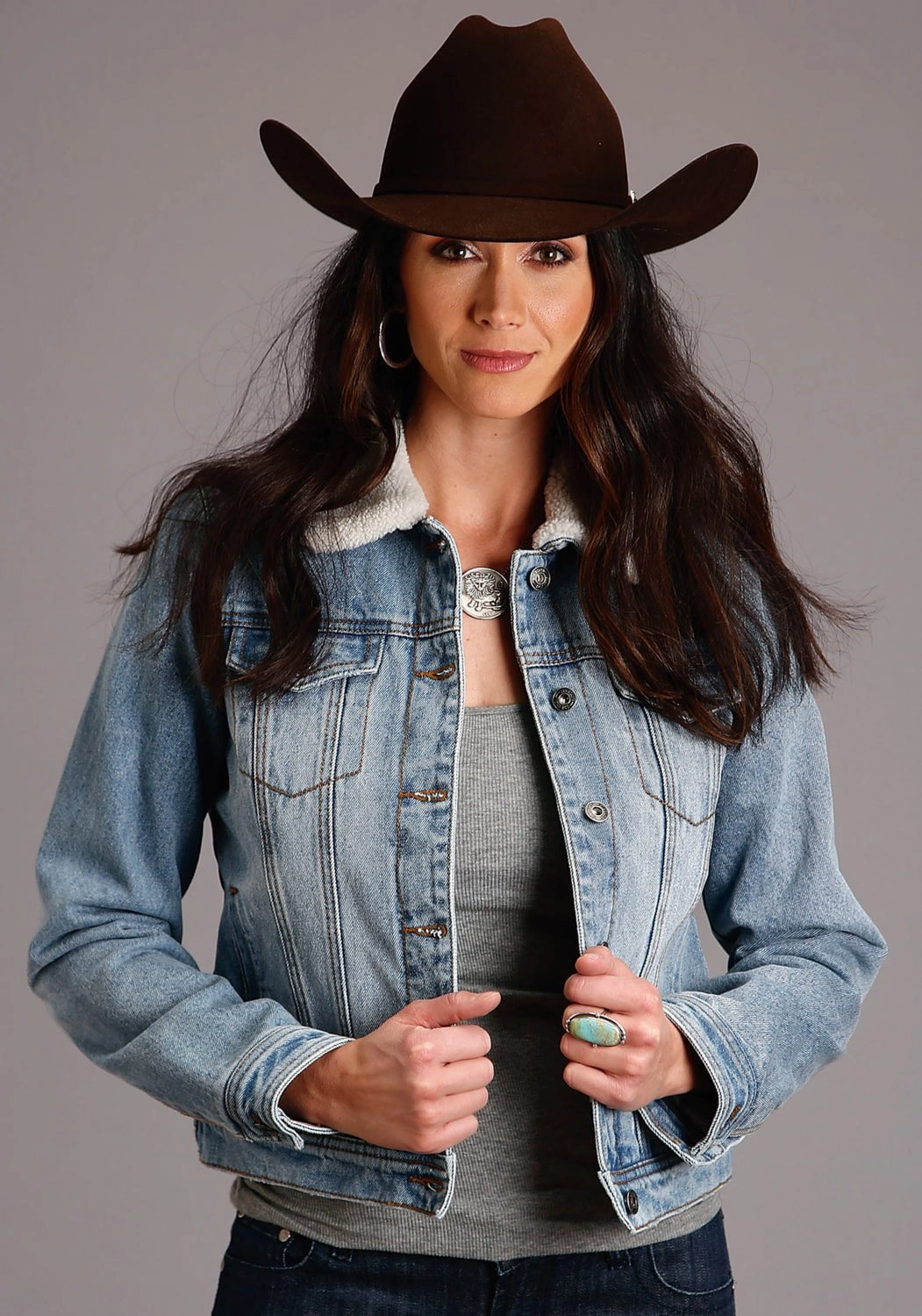 Dry Weather Look Stetson Womens Blue 100% Cotton Sherpa Lined Jacket