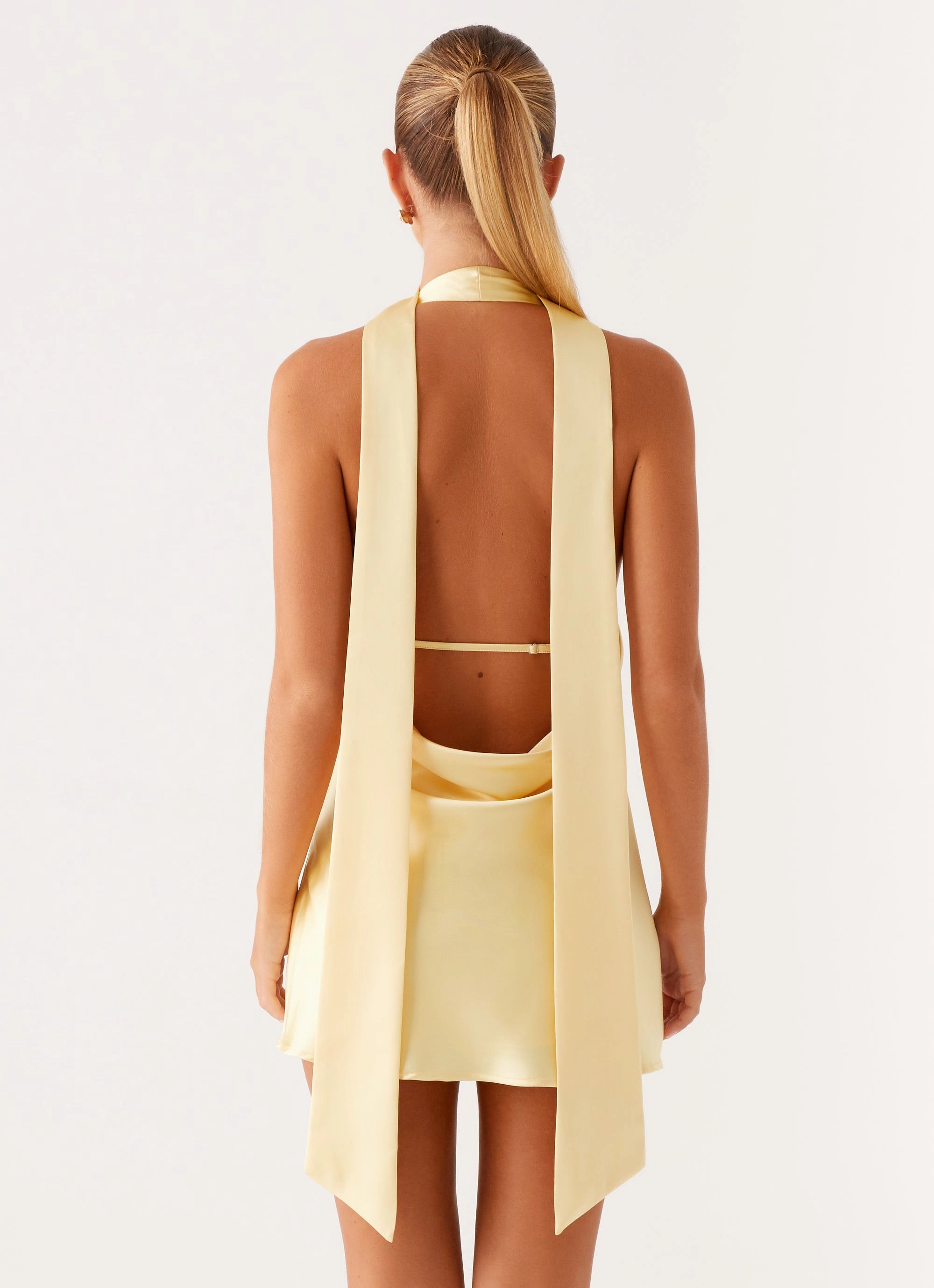 Chilly Wear Alicia Satin Halter Mini Dress - Pastel Yellow