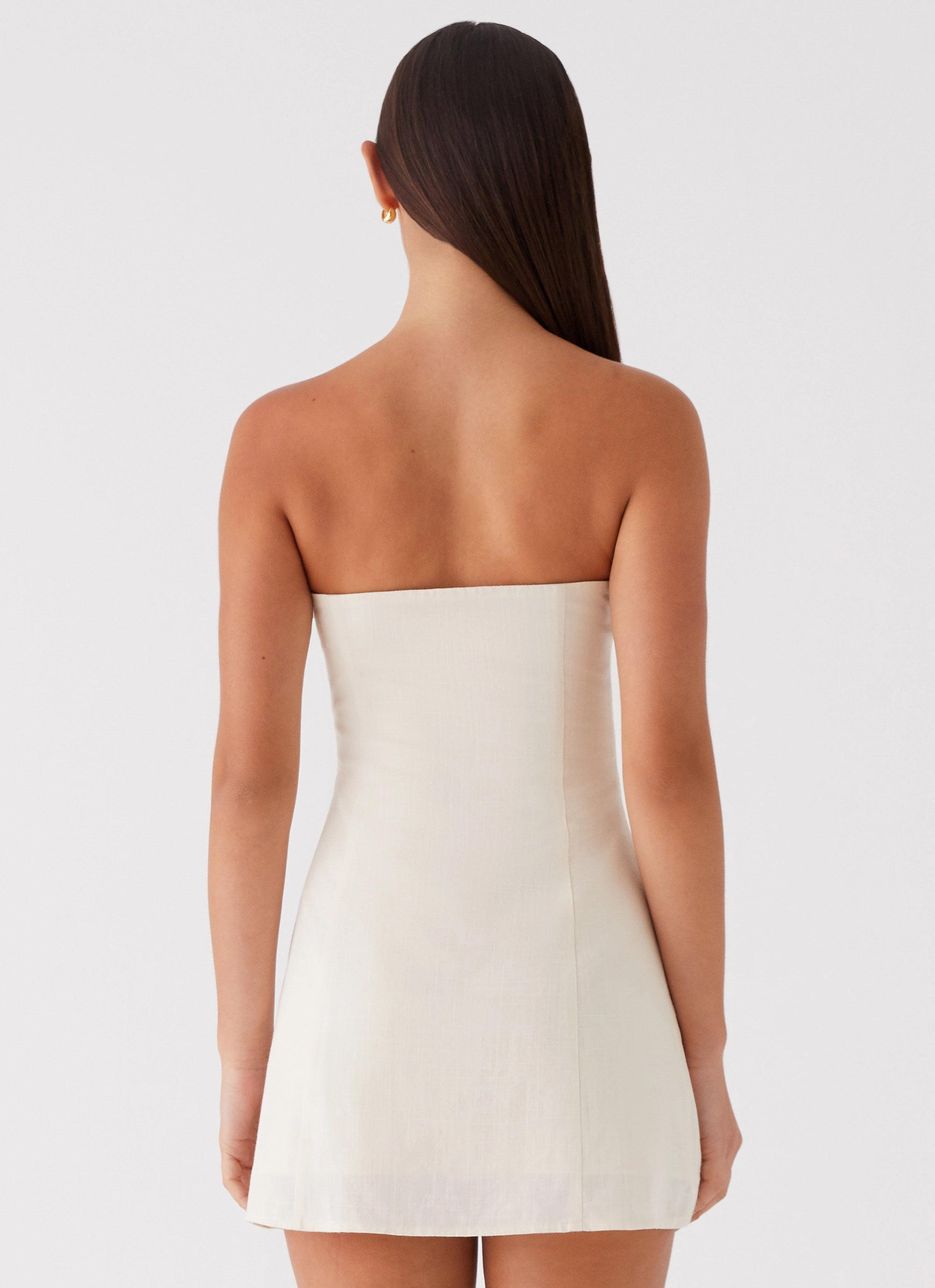 Do It That Way Linen Mini Dress - Ivory Sculpted Detail